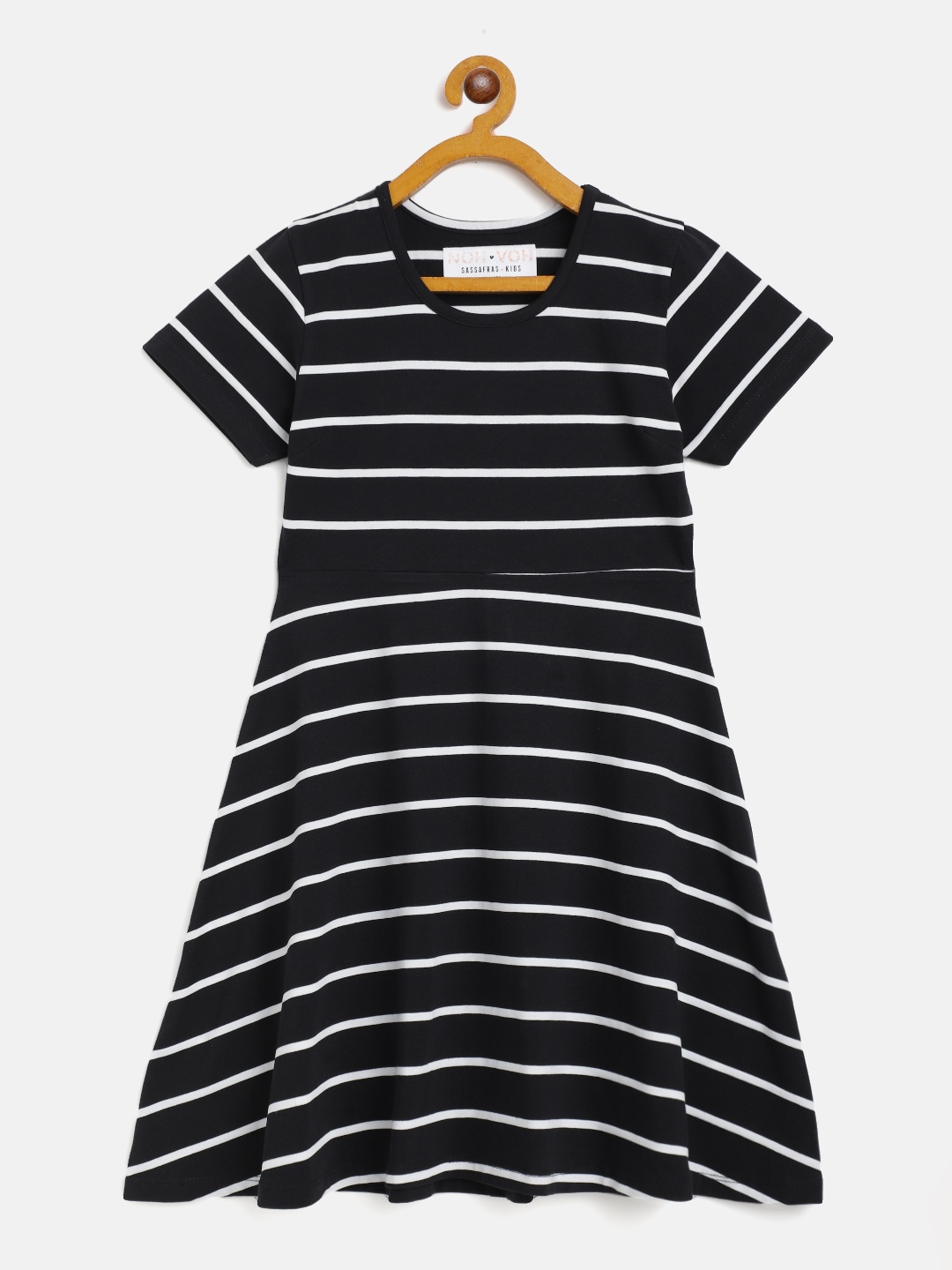 

Noh Voh - SASSAFRAS Kids Girls Black & White Striped Fit and Flare Dress