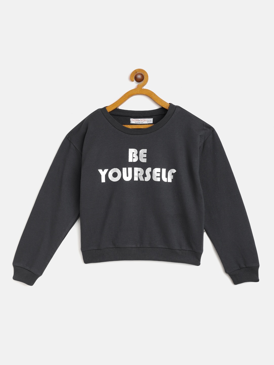 

Noh Voh - SASSAFRAS Kids Girls Charcoal Grey & Silver Printed Sweatshirt