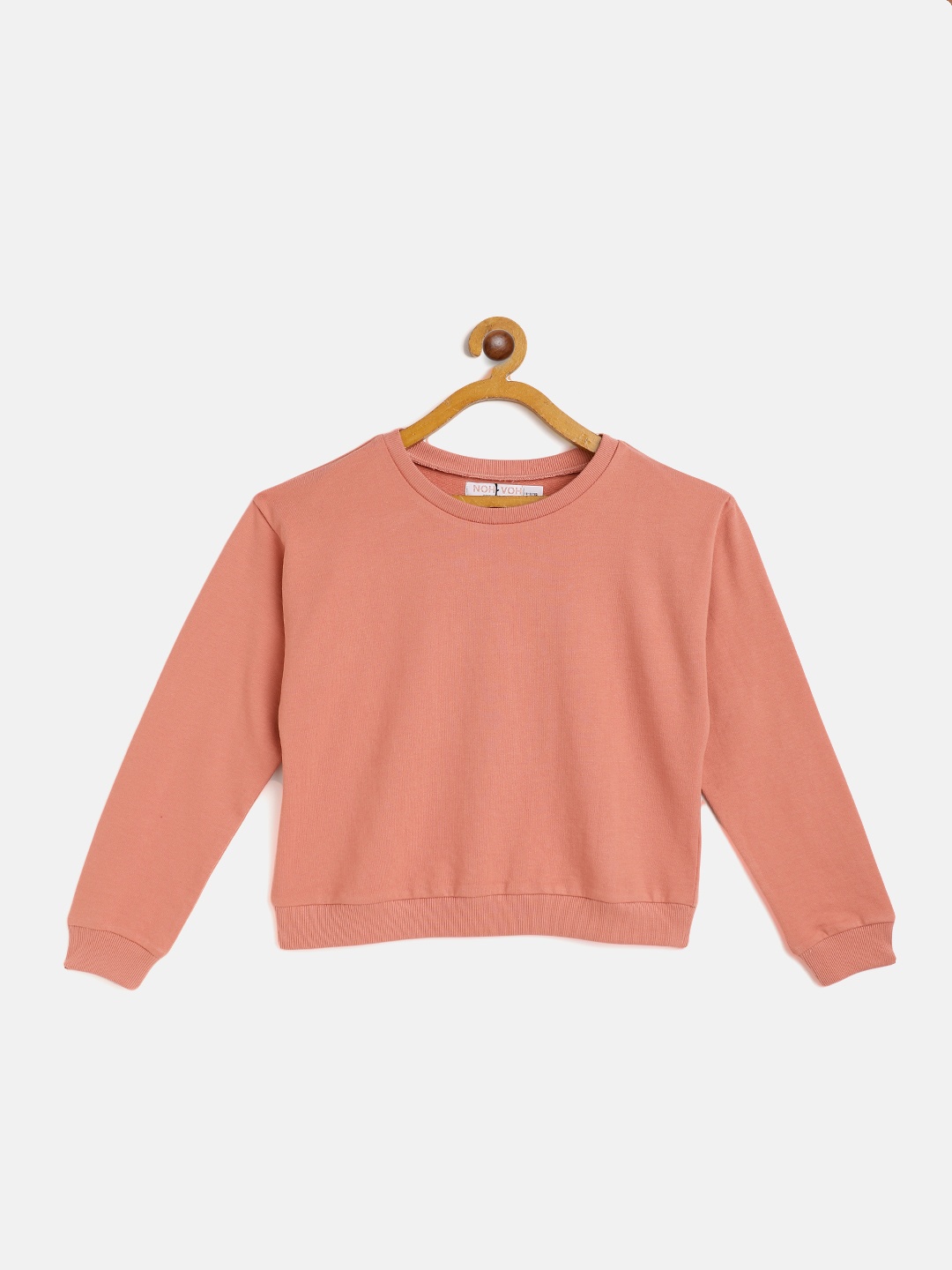 

Noh Voh - SASSAFRAS Kids Girls Peach-Coloured Solid Sweatshirt