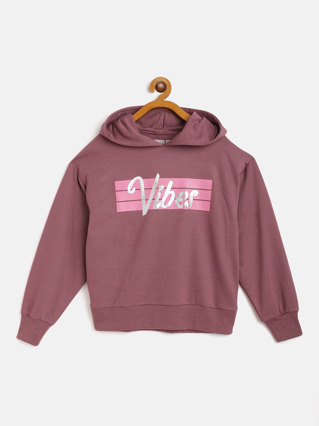 

Noh Voh - SASSAFRAS Kids Girls Mauve & Silver Printed Hooded Sweatshirt