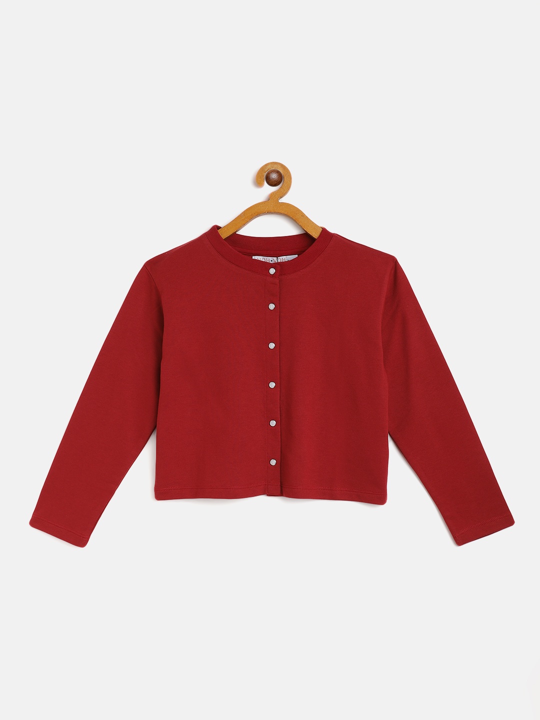 

Noh Voh - SASSAFRAS Kids Girls Maroon Terry Front Button Boxy Crop Top