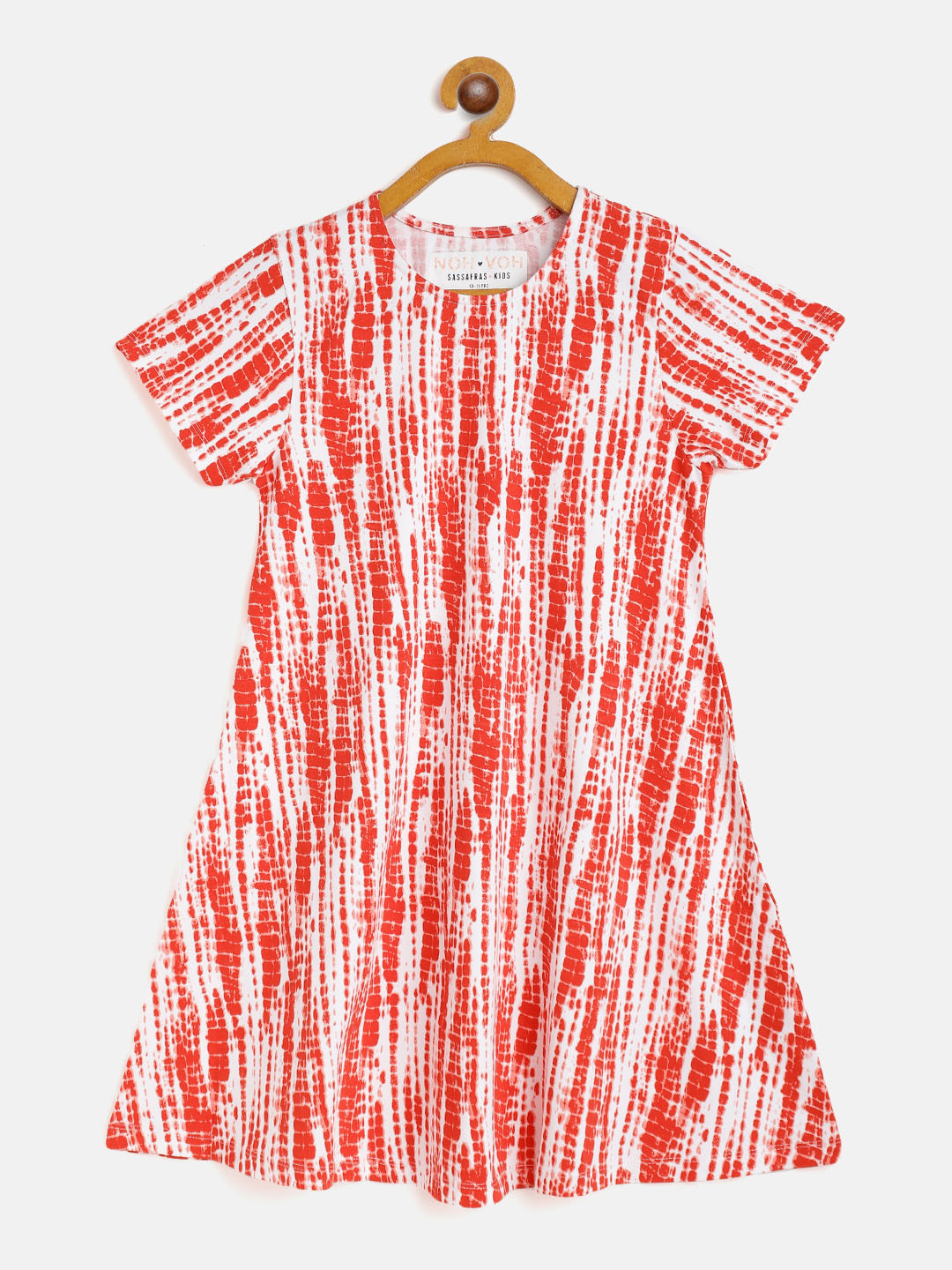 

Noh Voh - SASSAFRAS Kids Girls Red & White Tie & Dyed A-Line Dress