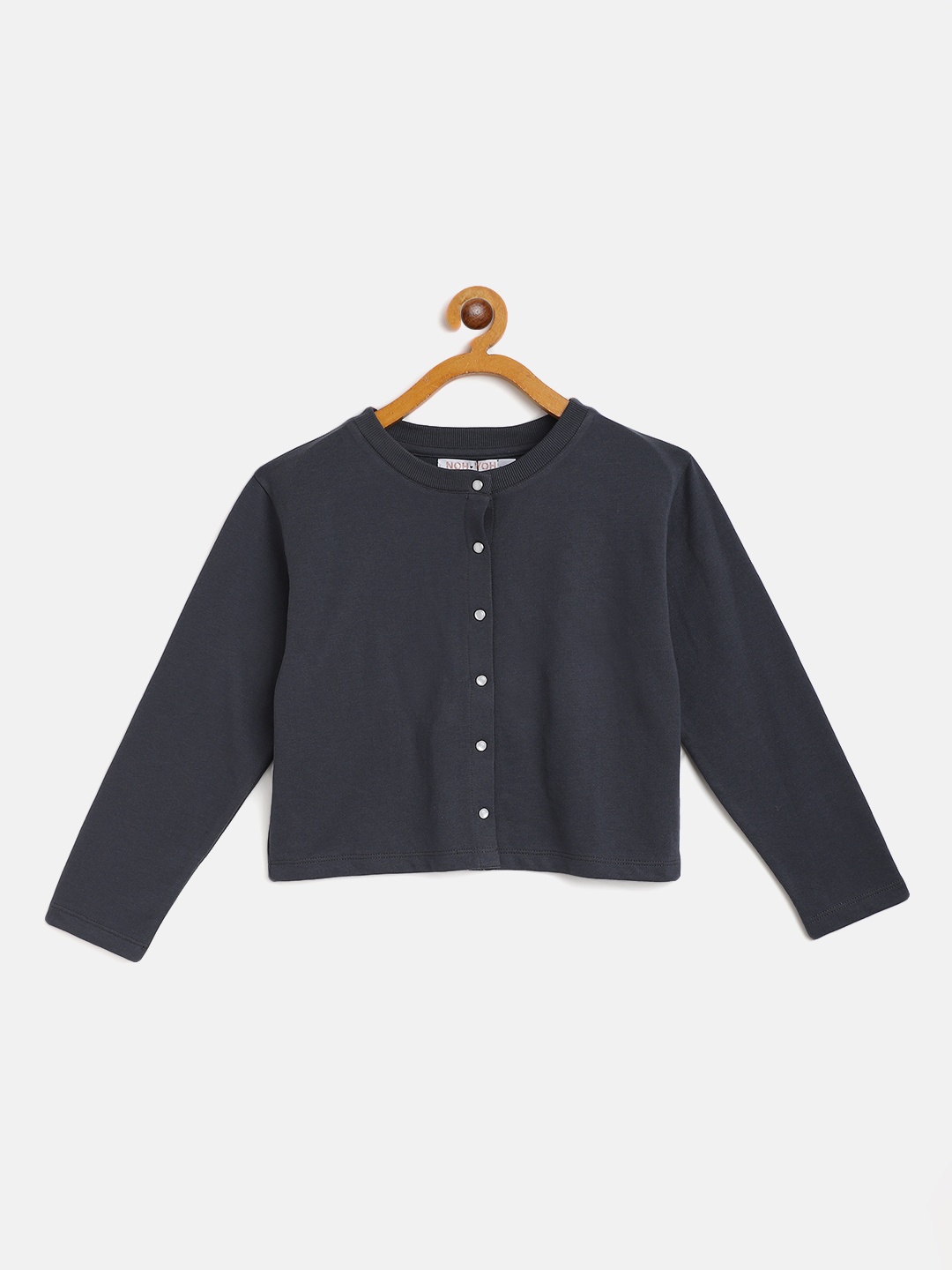 

Noh Voh - SASSAFRAS Kids Girls Charcoal Grey Terry Front Button Boxy Crop Top