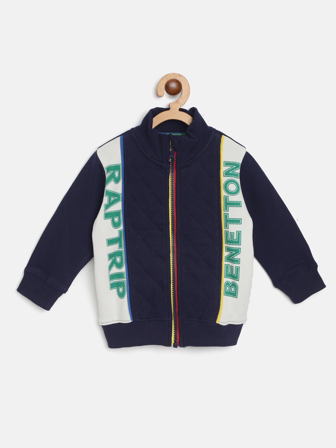 

United Colors of Benetton Boys Navy Blue & Off-White Brand Logo Print Cotton Sweatshirt