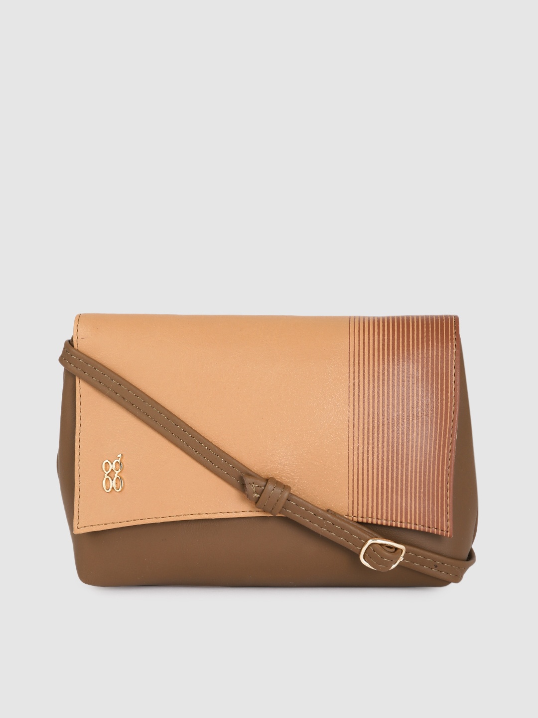 

Baggit Brown & Peach Colourblocked Oversized Structured Sling Bag