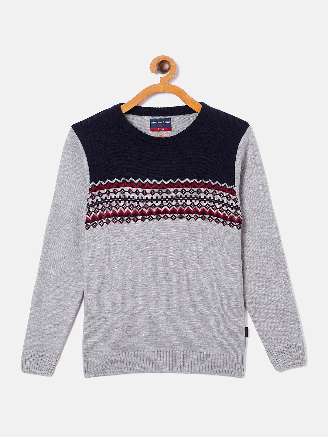 

Crimsoune Club Boys Grey & Navy Blue Geometric Print Sweater Vest