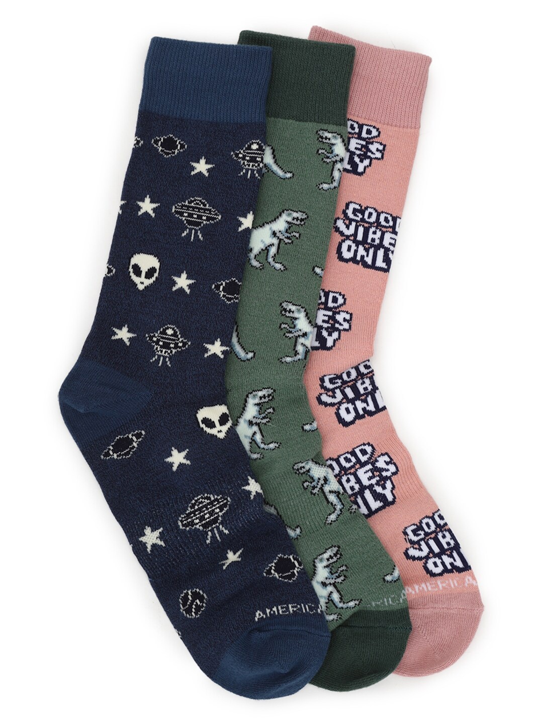 

AMERICAN EAGLE OUTFITTERS Men Pack Of 3 Patterned Calf-Length Socks, Navy blue