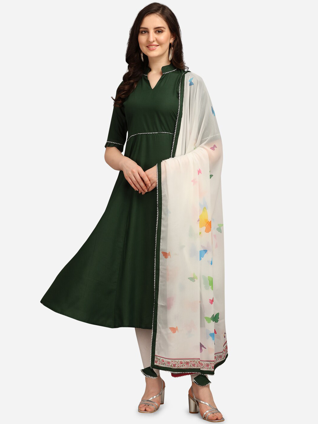 

Youthnic Women Green Anarkali Kurta With Digital Print Dupatta