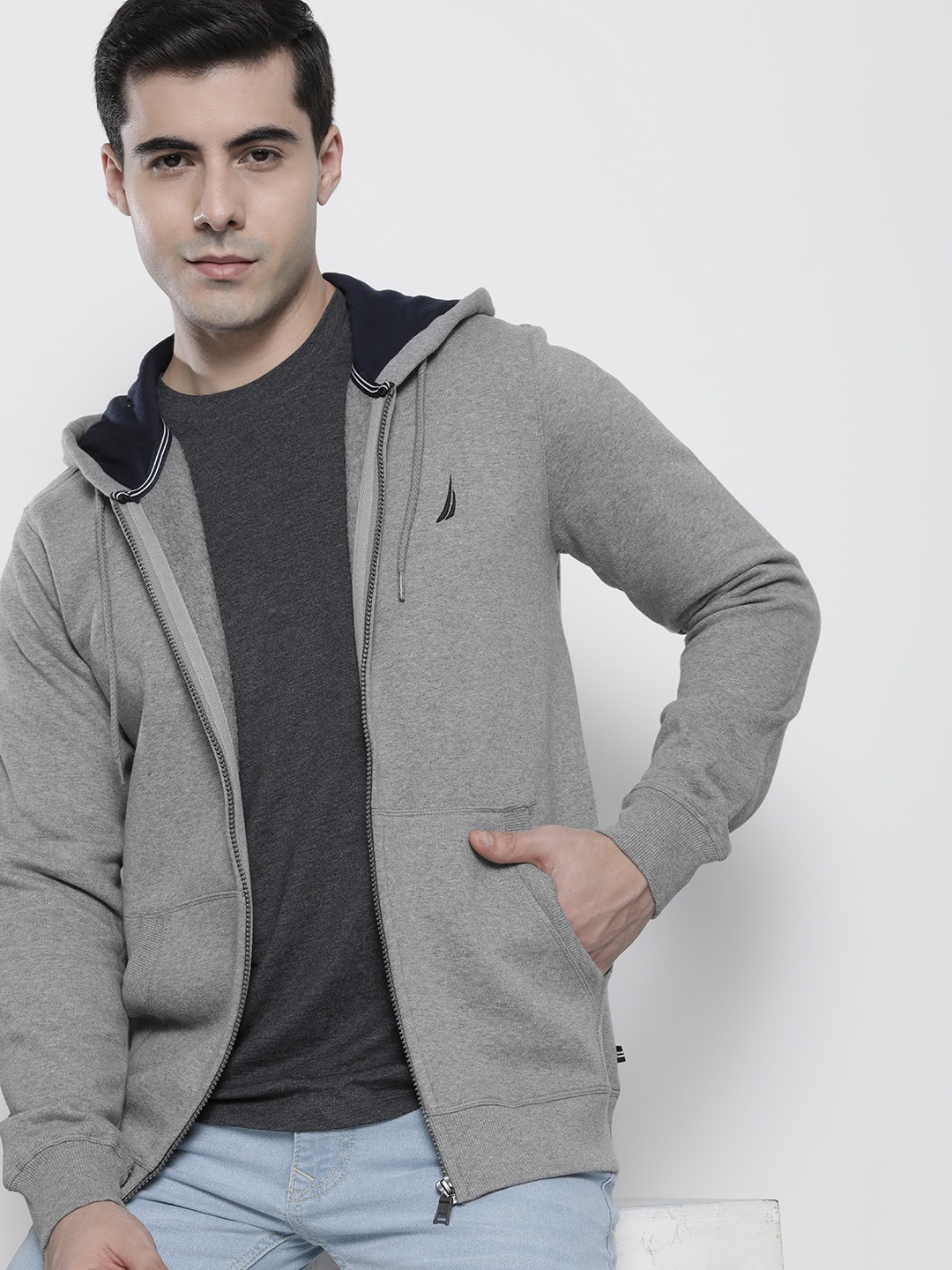 

Nautica Men Front-Open Hooded Sweatshirt, Grey