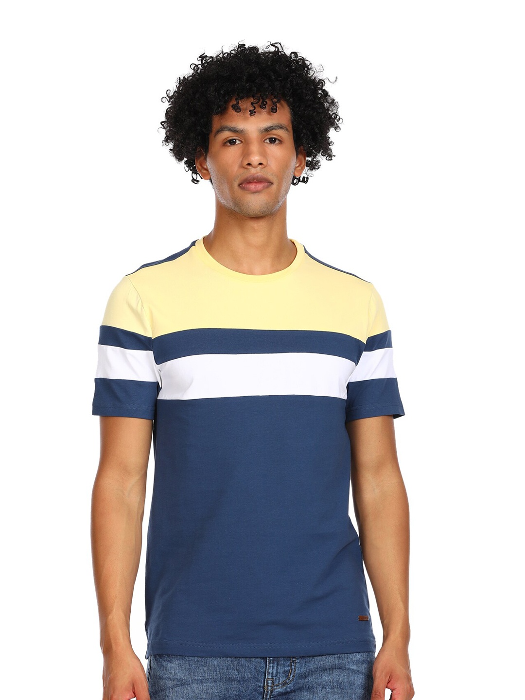 

Cherokee Men Navy Blue & Yellow Colourblocked Cotton T-shirt