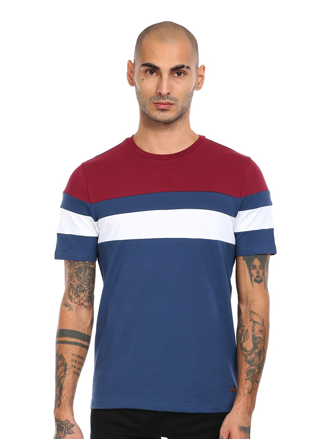 

Cherokee Men Navy Blue & Maroon Colourblocked Cotton T-shirt