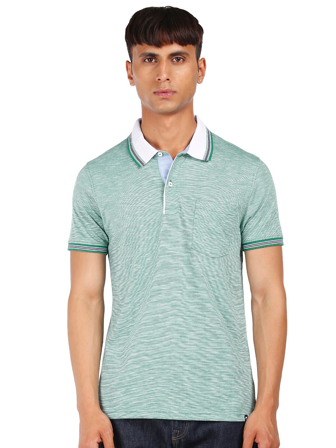 

Ruggers Men Green Polo Collar Slim Fit T-shirt