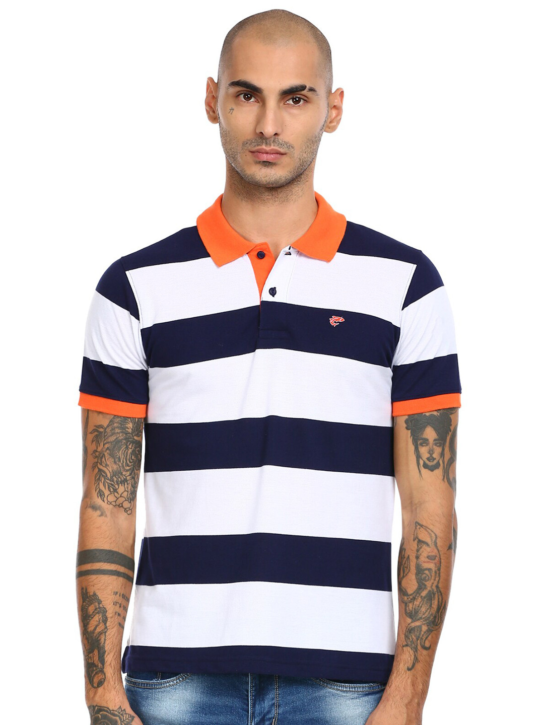 

Ruggers Men Blue Striped Polo Collar T-shirt