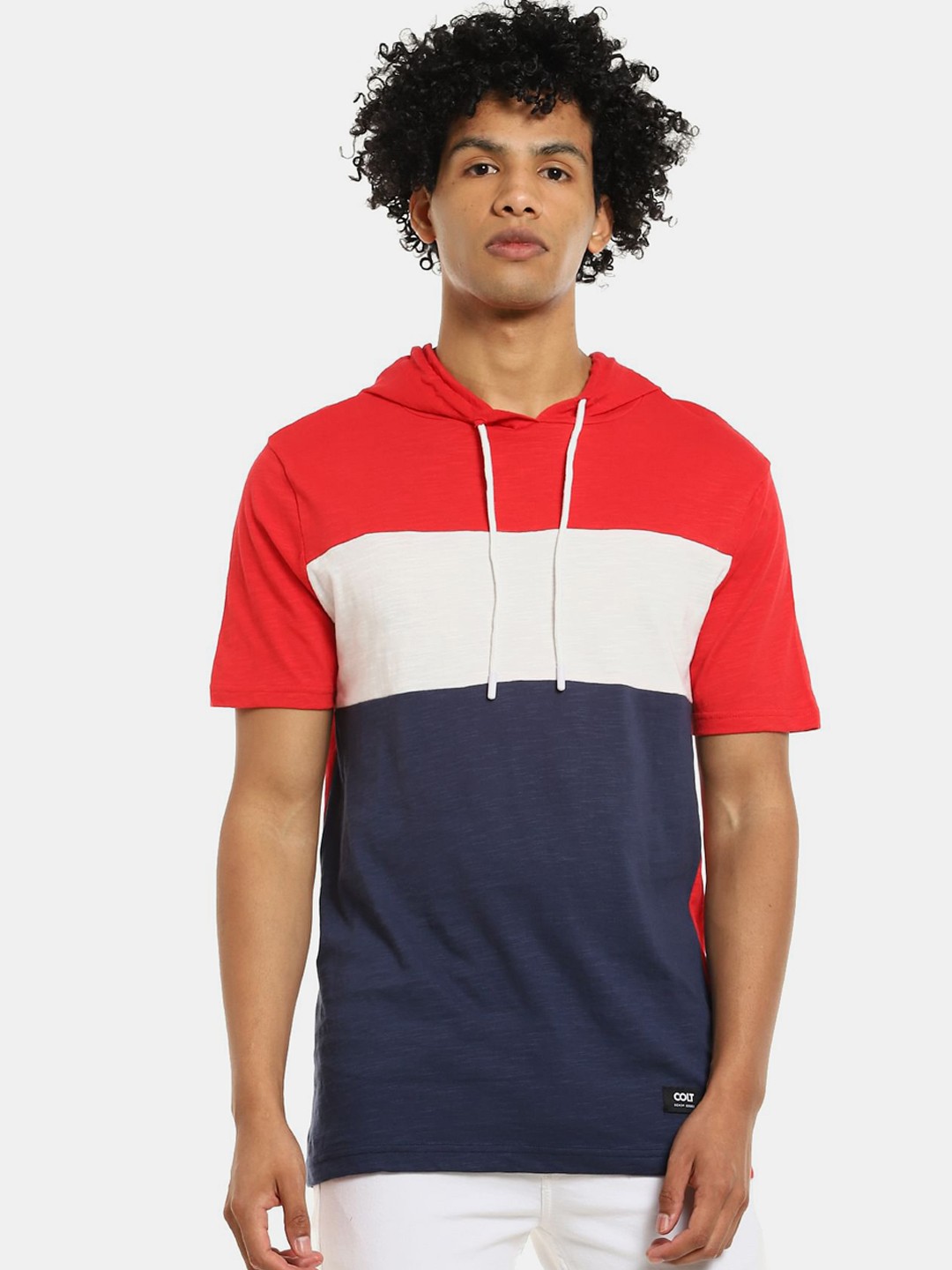 

Colt Men Red & Navy Blue Colourblocked T-shirt