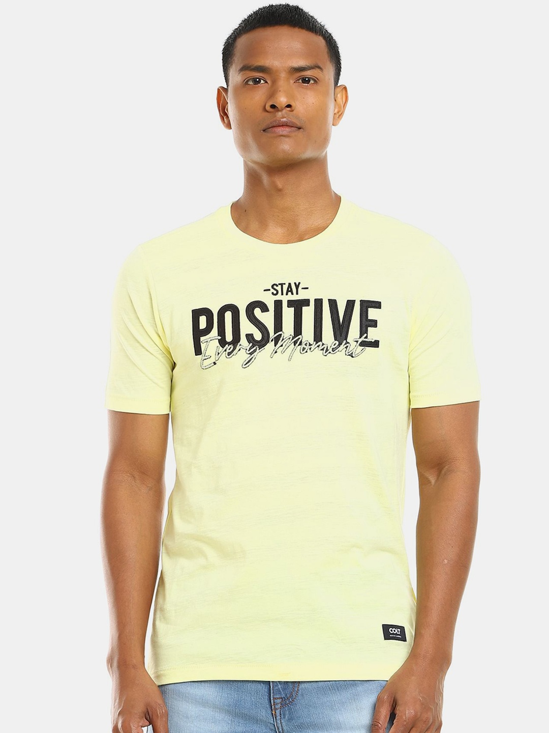 

Colt Men Yellow Typography Printed Applique T-shirt