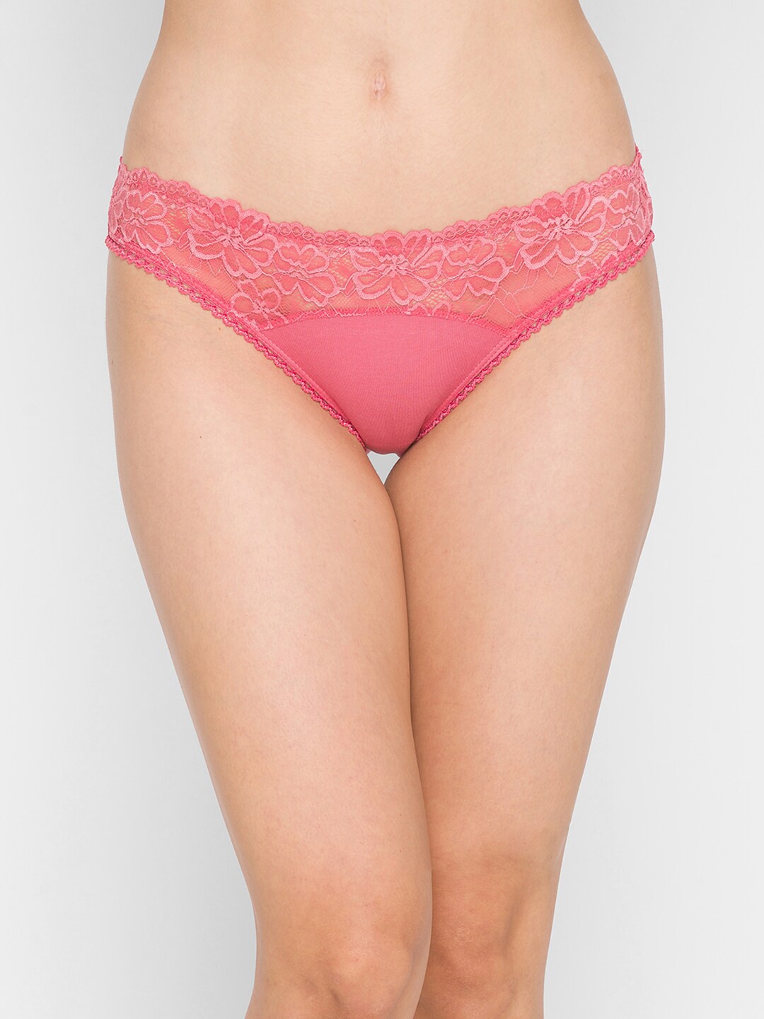 

Candyskin Women Coral-Coloured Solid Lace Bikini Briefs