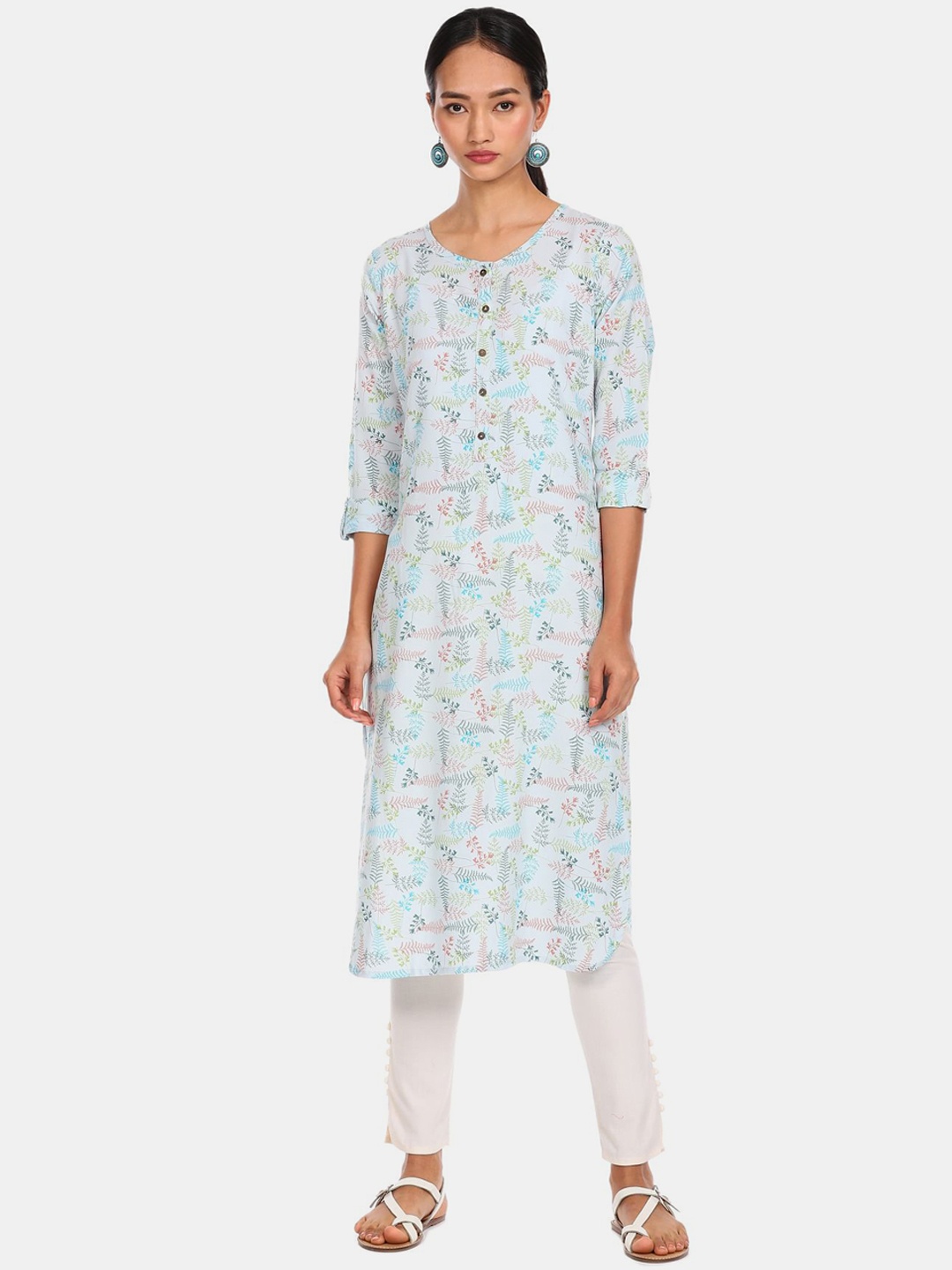 

Karigari Women Blue & Pink Floral Printed Floral Kurta