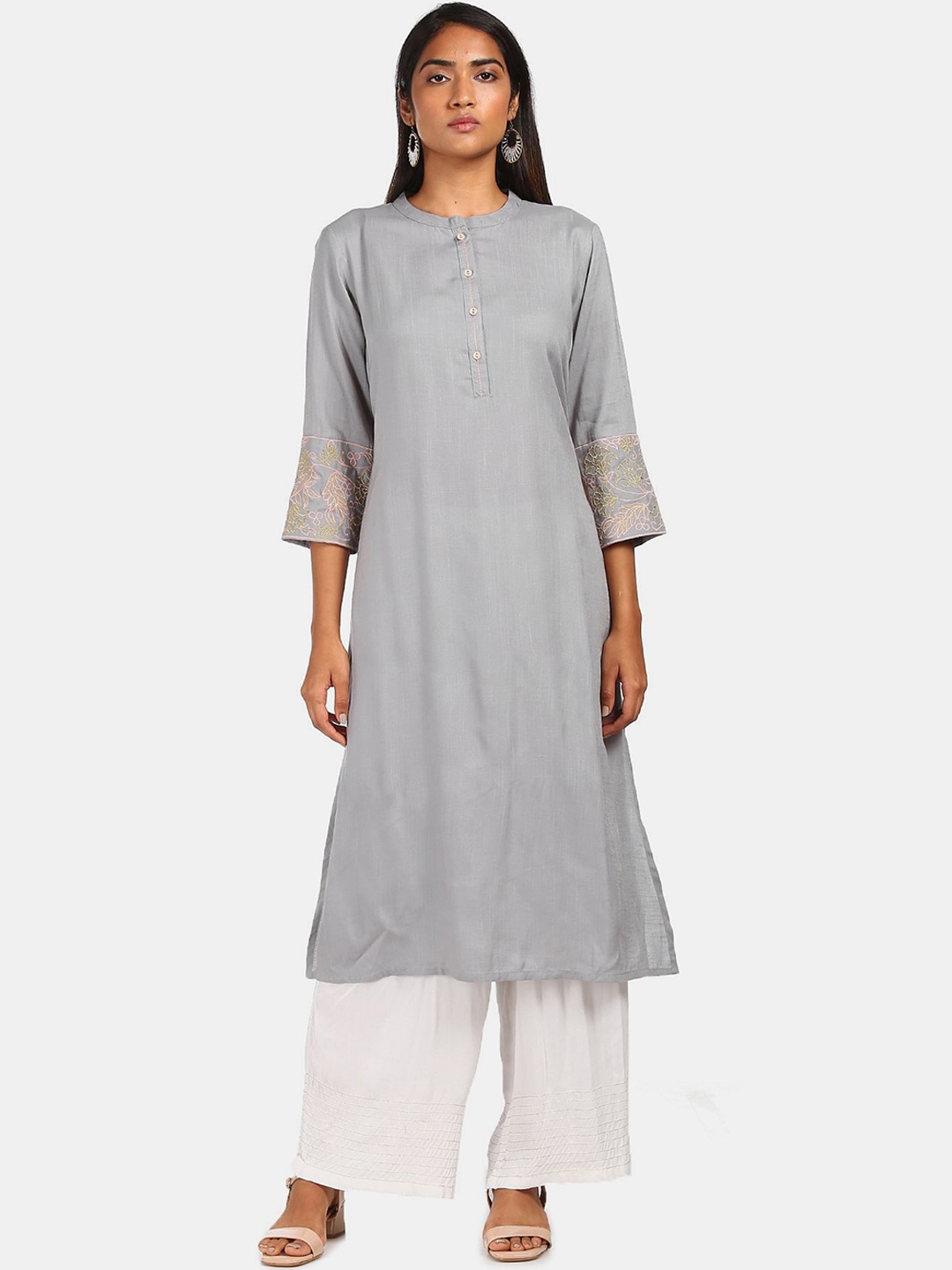 

Karigari Women Grey Thread Work Kurta