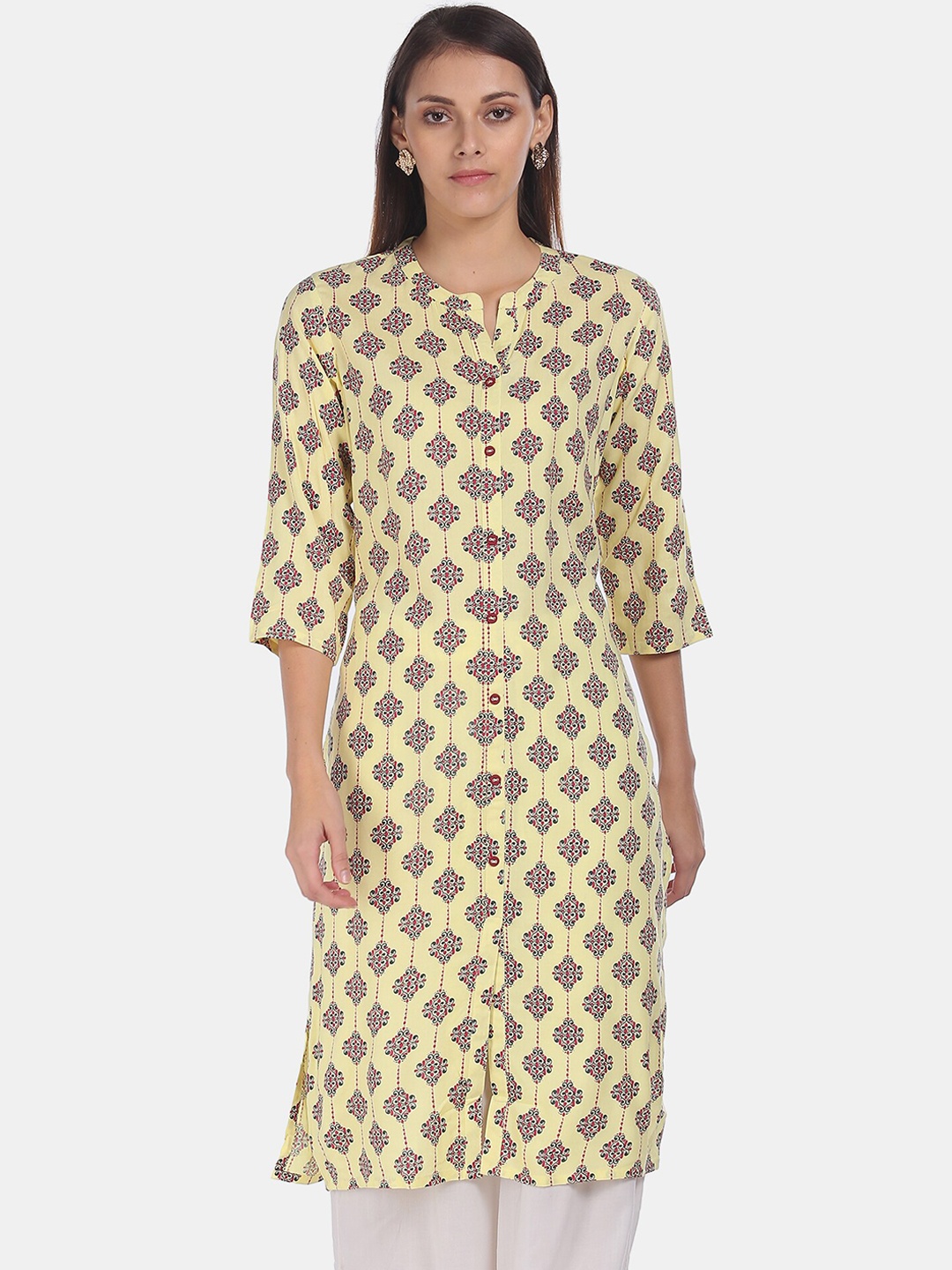 

Karigari Women Beige & Red Ethnic Motifs Printed Regular Kurta