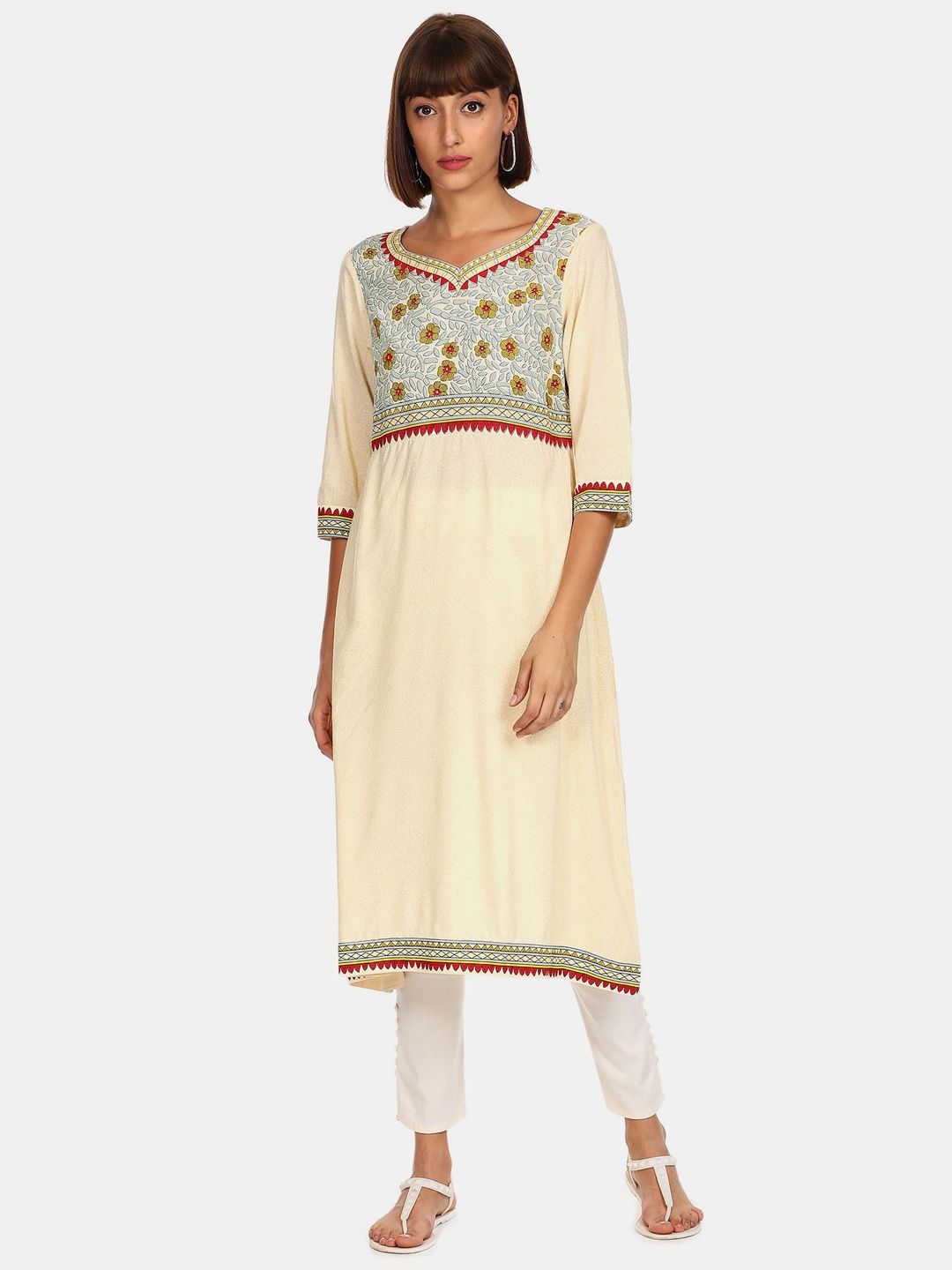 

Karigari Women Off-White & Red Floral Printed Kurta