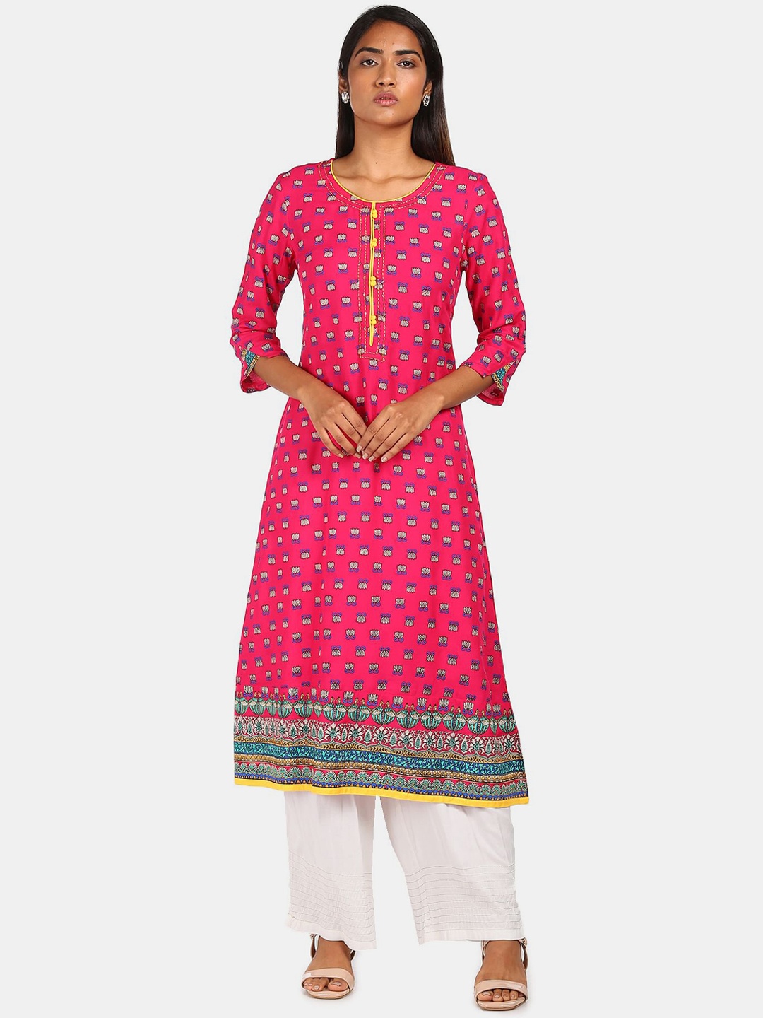 

Karigari Women Pink & Blue Geometric Printed Kurta