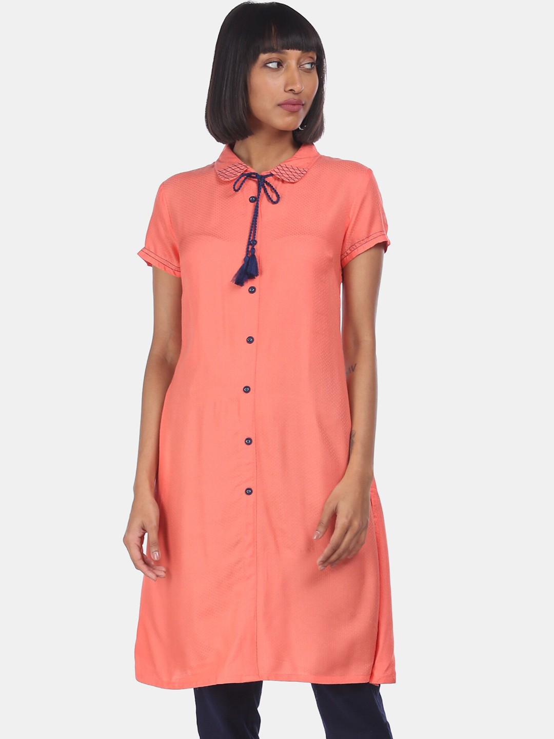 

Karigari Women Pink Woven Design Regular Kurta
