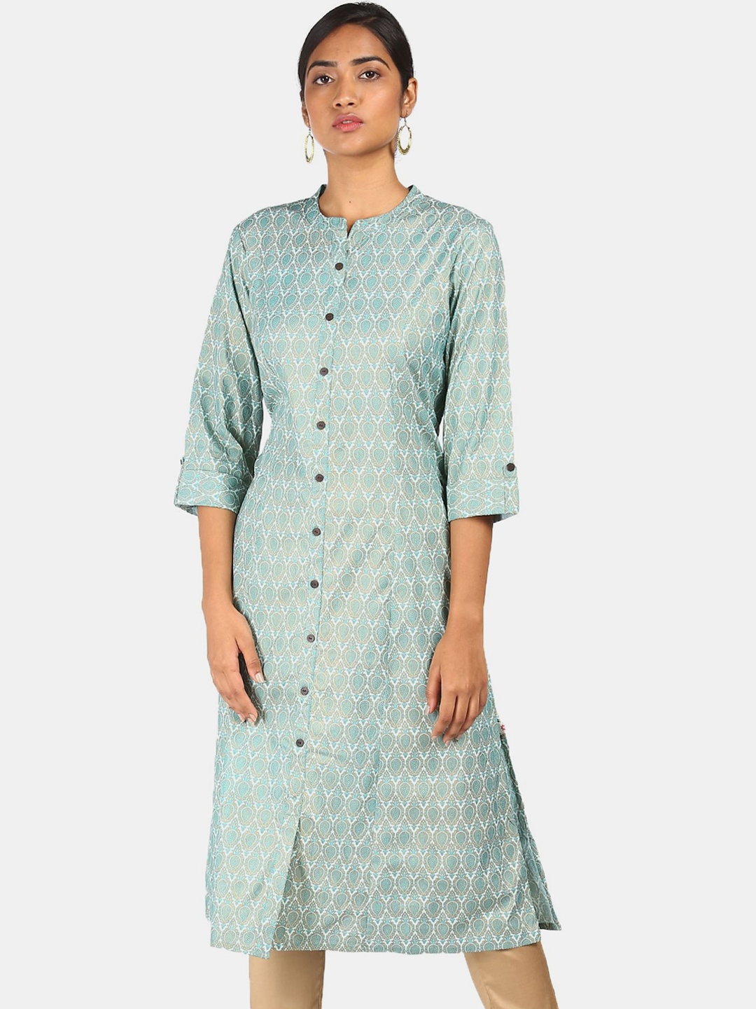 

Karigari Women Blue & White Ethnic Motifs Printed Kurta