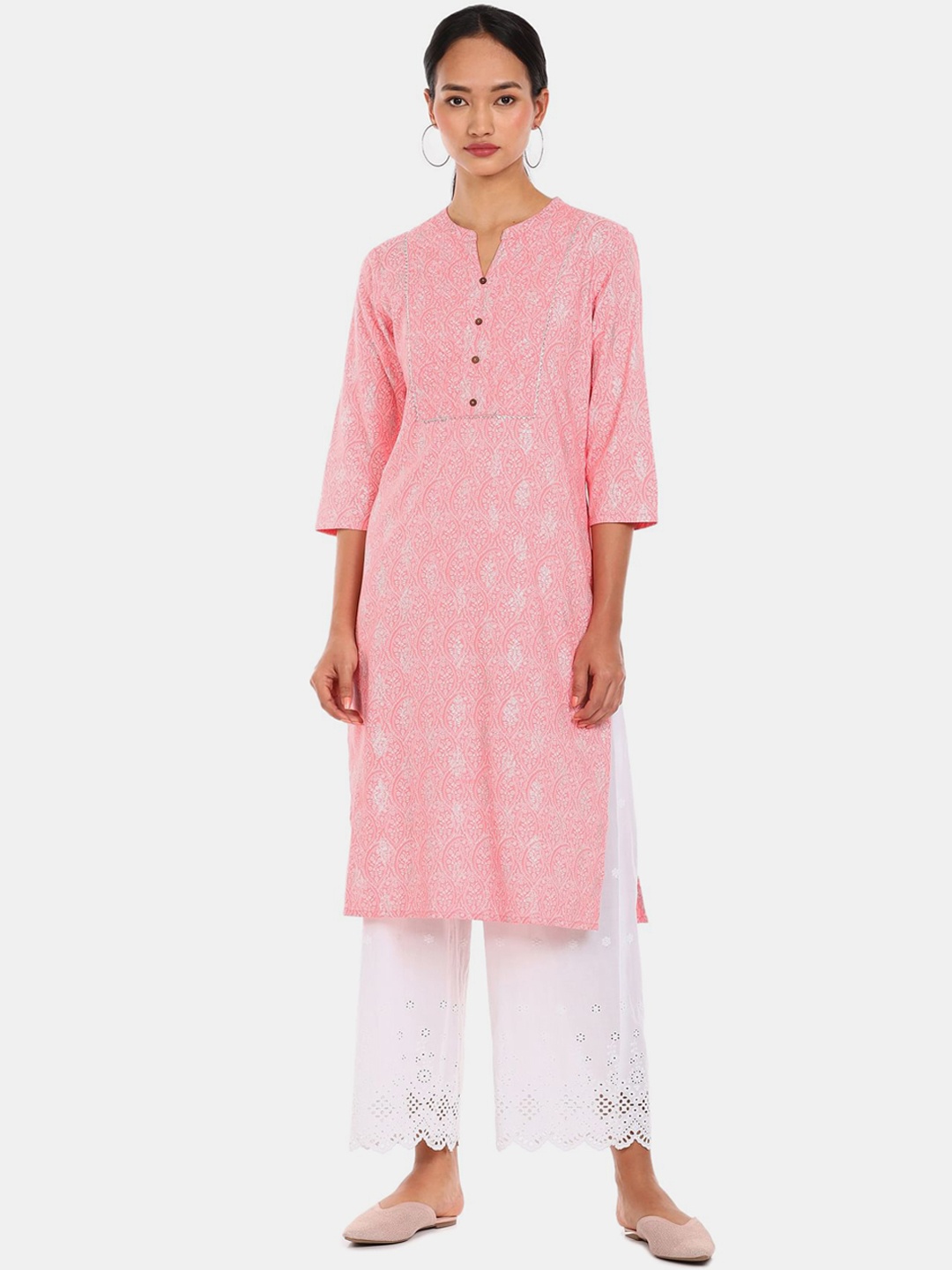 

Karigari Women Pink & White Paisley Printed Kurta