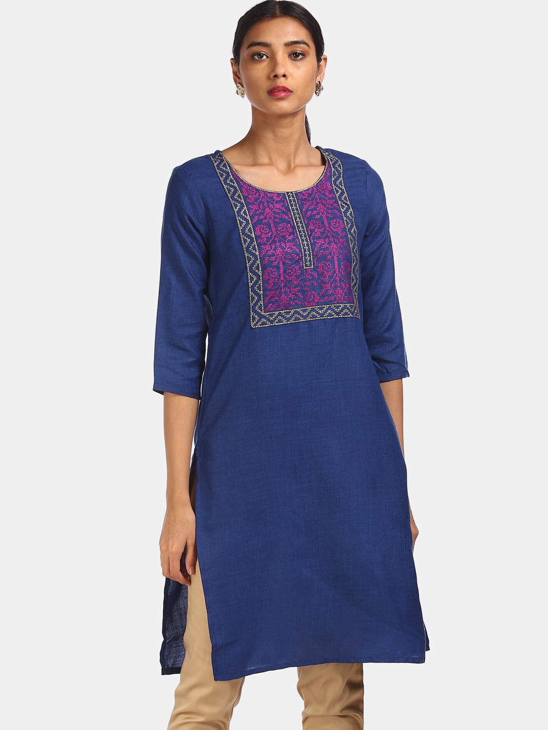 

Karigari Women Blue & Pink Embroidered Yoke Design Kurta