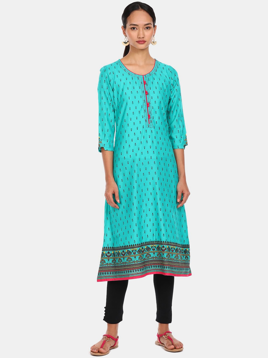 

Karigari Women Green & Red Ethnic Motifs Printed Kurta