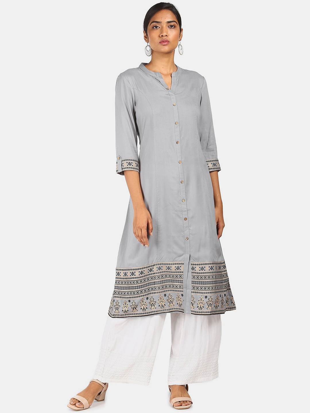 

Karigari Women Grey & Black Ethnic Motifs Printed Kurta