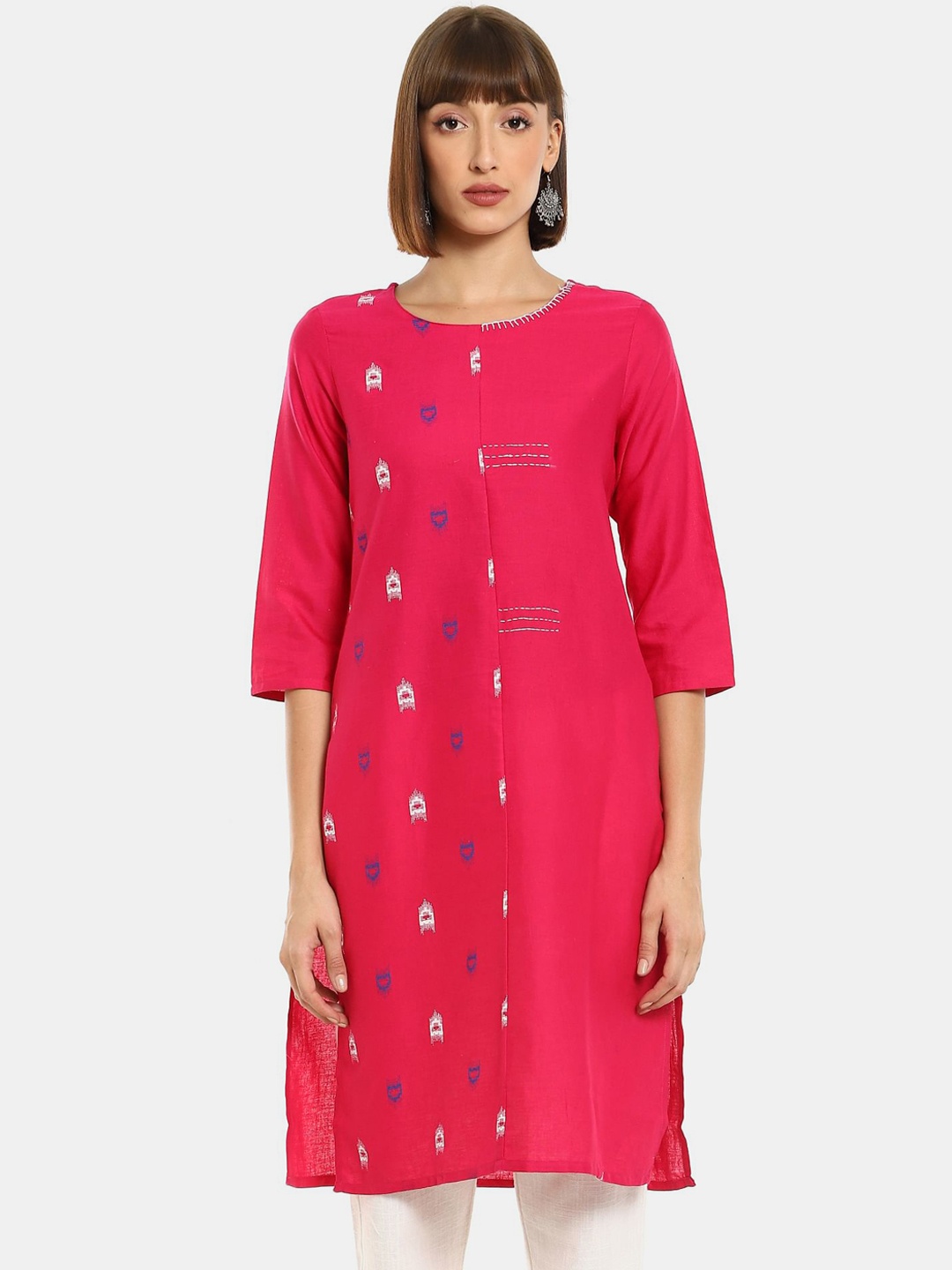 

Karigari Women Pink & White Ethnic Motifs Embroidered Thread Work Kurta