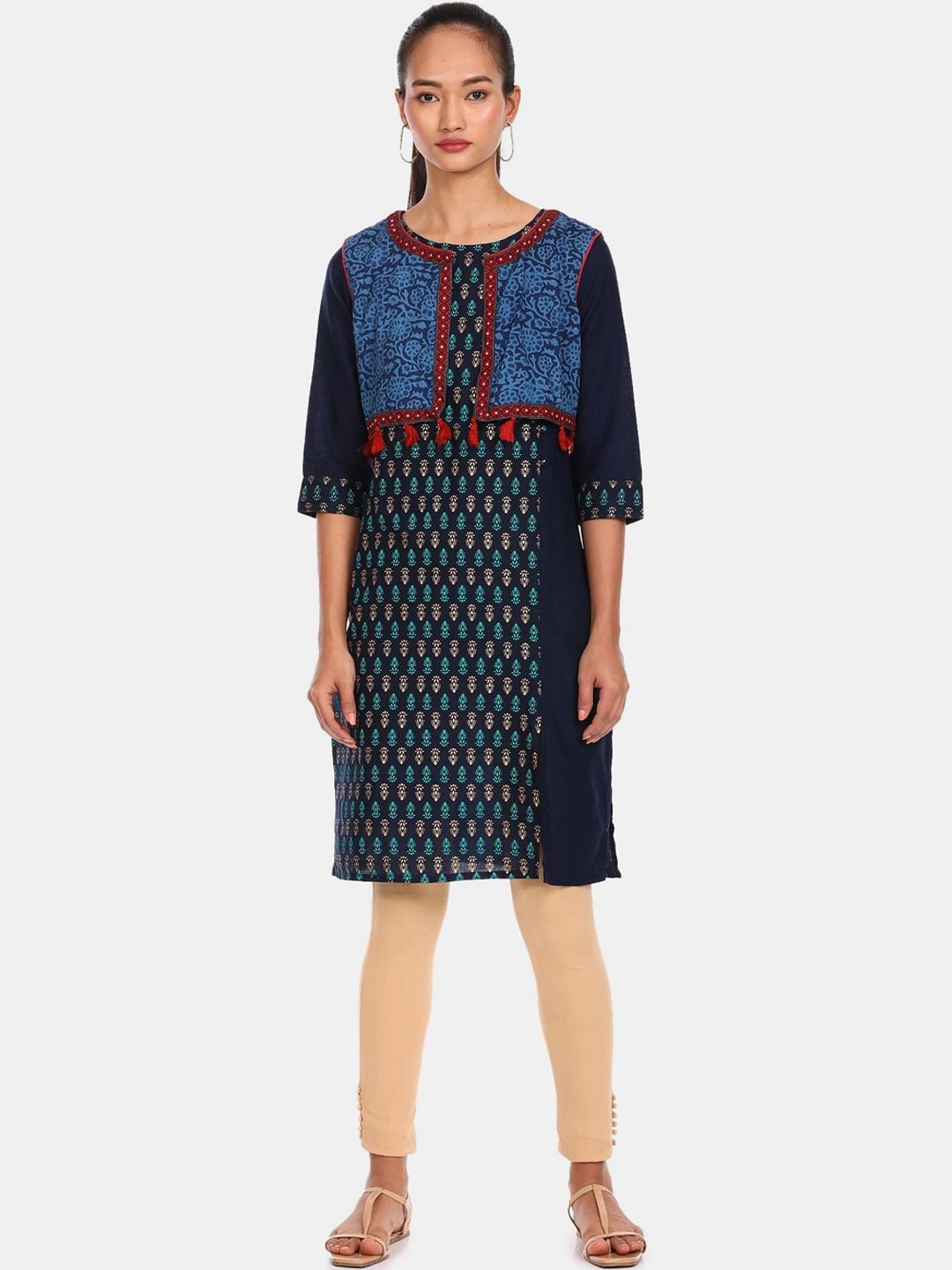 

Karigari Women Blue & Red Ethnic Motifs Printed Kurta