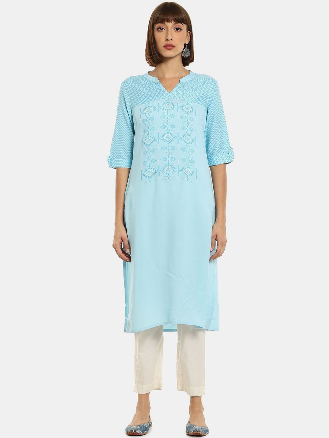 

Karigari Women Blue Geometric Printed Kurta