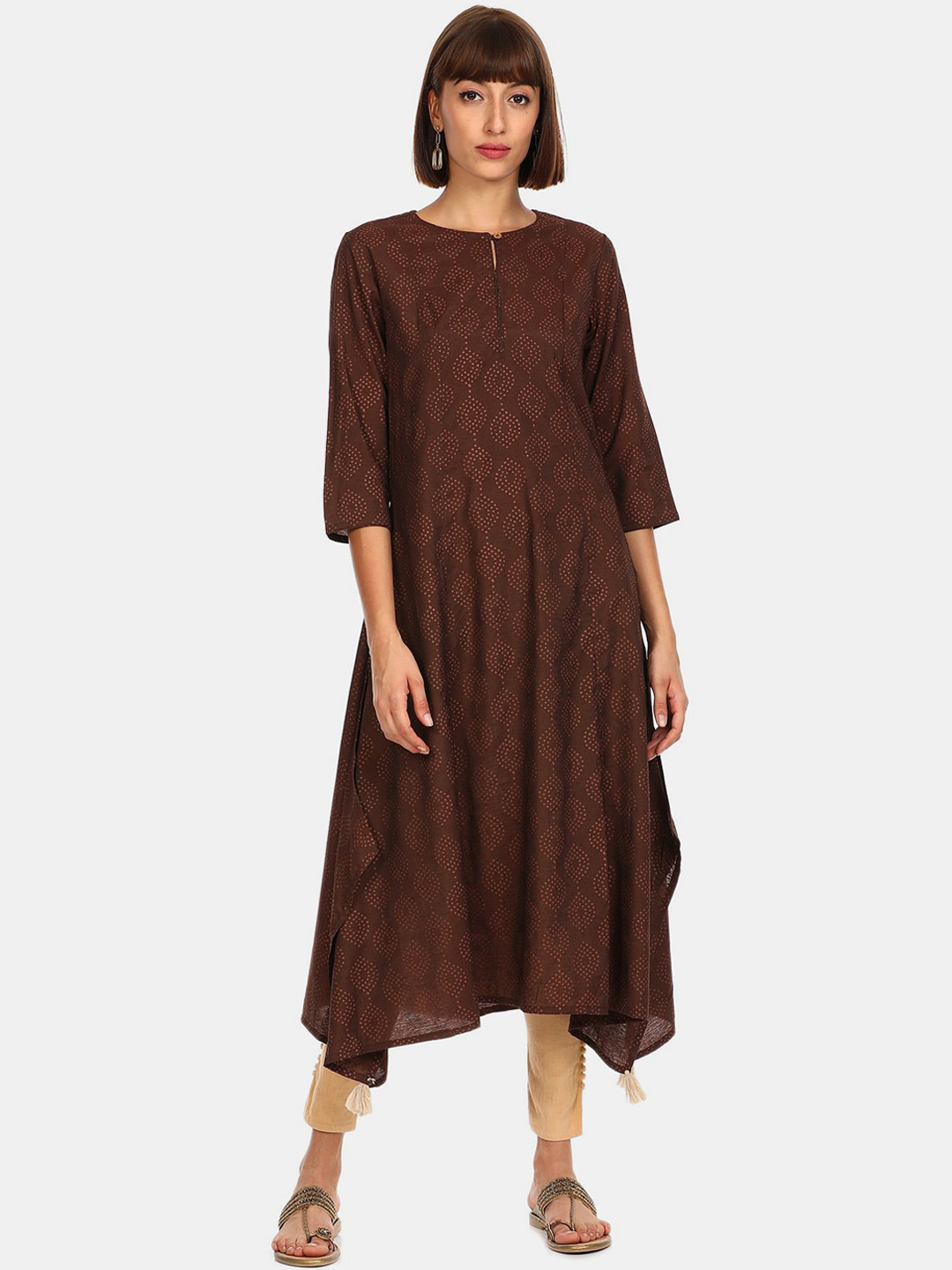 

Karigari Women Brown & Beige Ethnic Motifs Printed Kurta