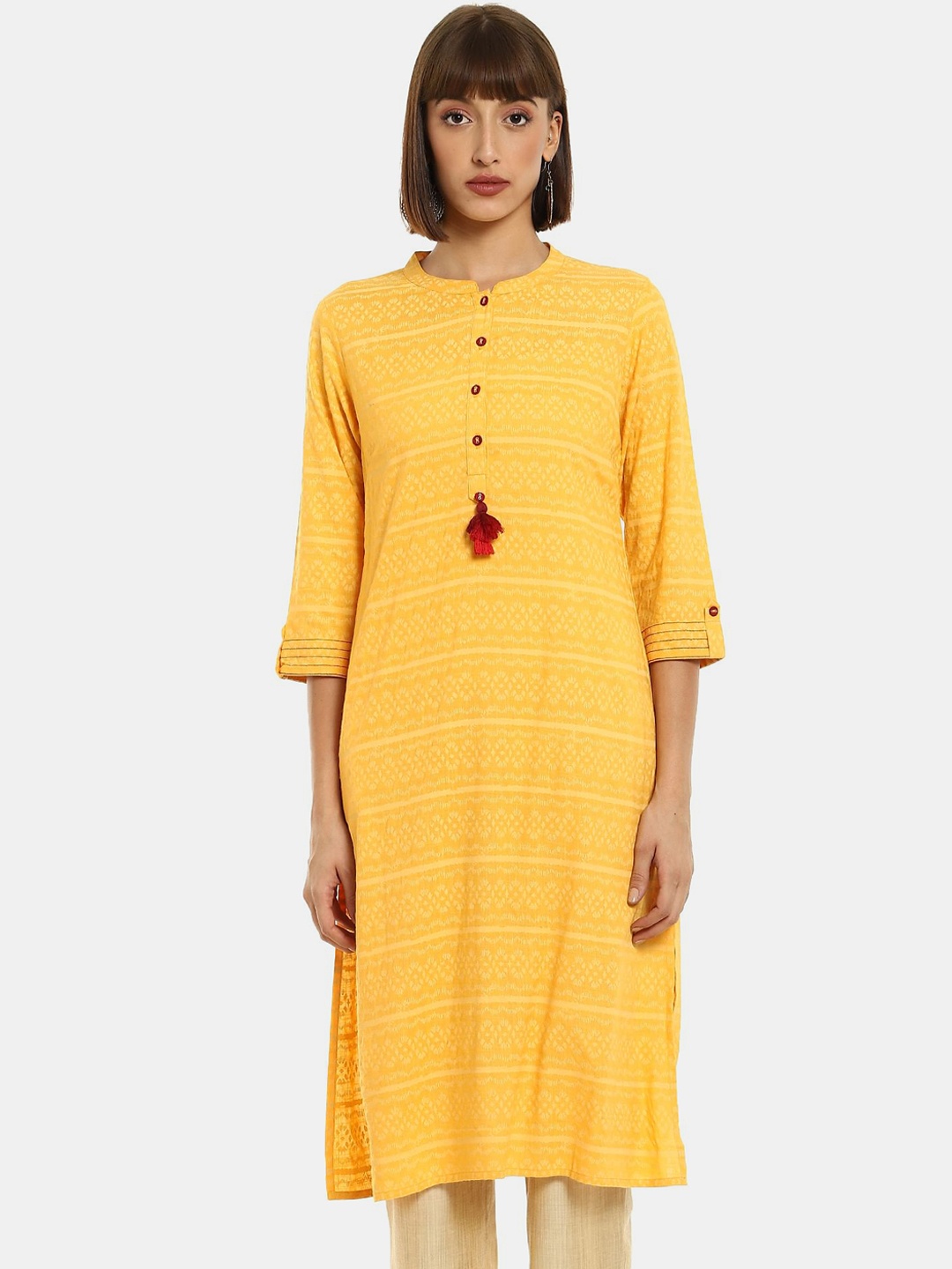 

Karigari Women Yellow & White Ethnic Motifs Printed Kurta