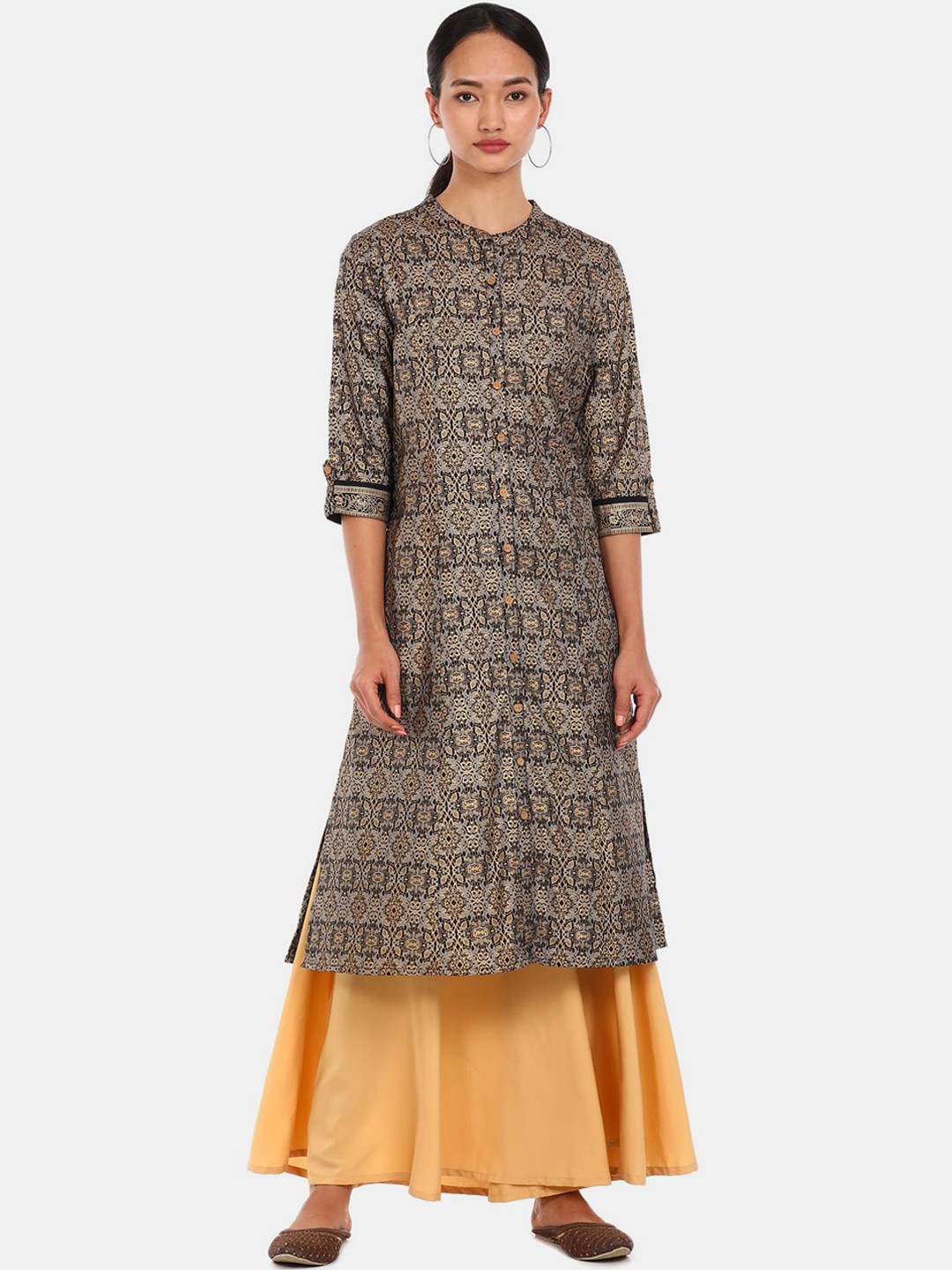 

Karigari Women Black & Grey Ethnic Motifs Printed Kurta