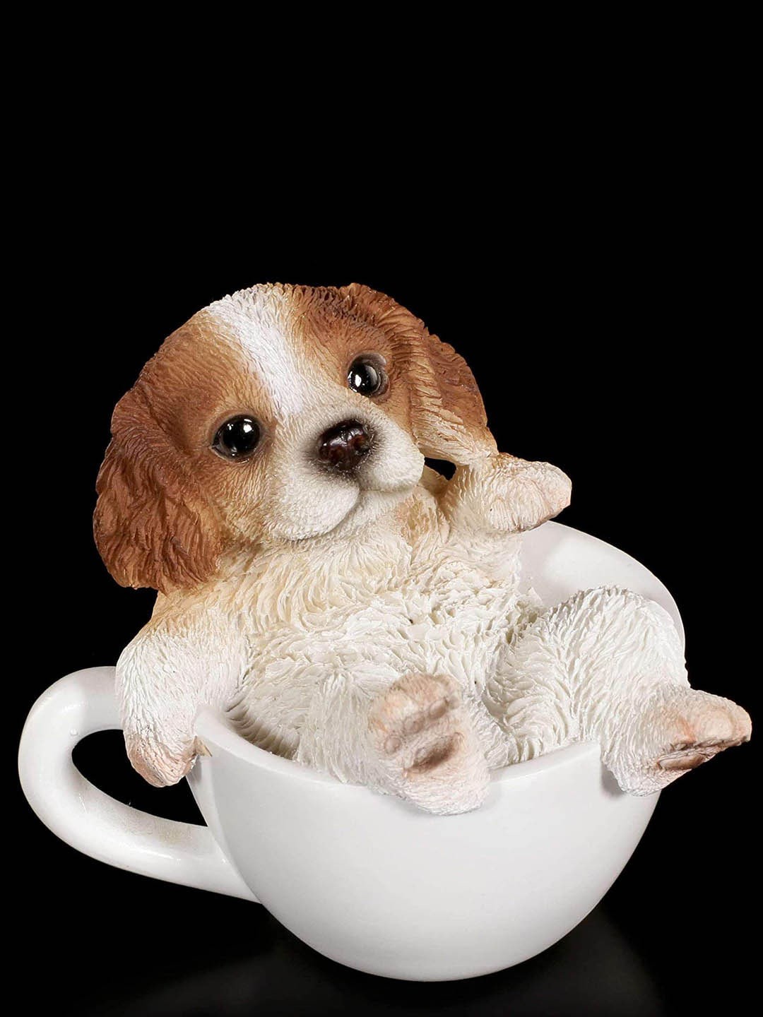 

TIED RIBBONS White & Brown Decorative Cute Dog In Cup Showpiece