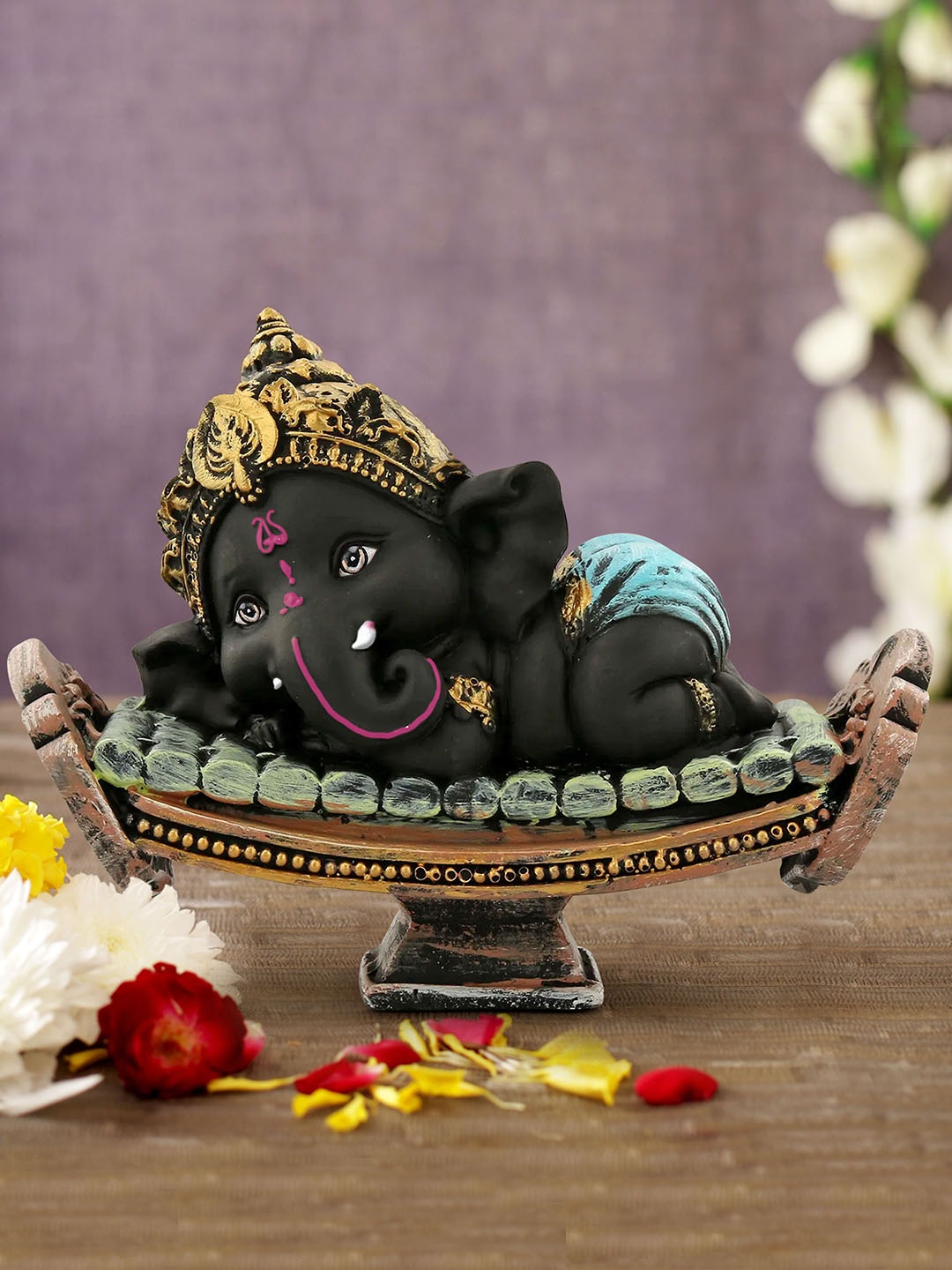 

TIED RIBBONS Black & Gold Toned Polyresin Lord Ganesha Idol