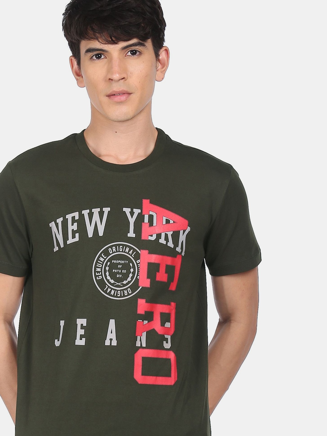 

Aeropostale Men Olive Green & Red Typography Printed Cotton T-shirt