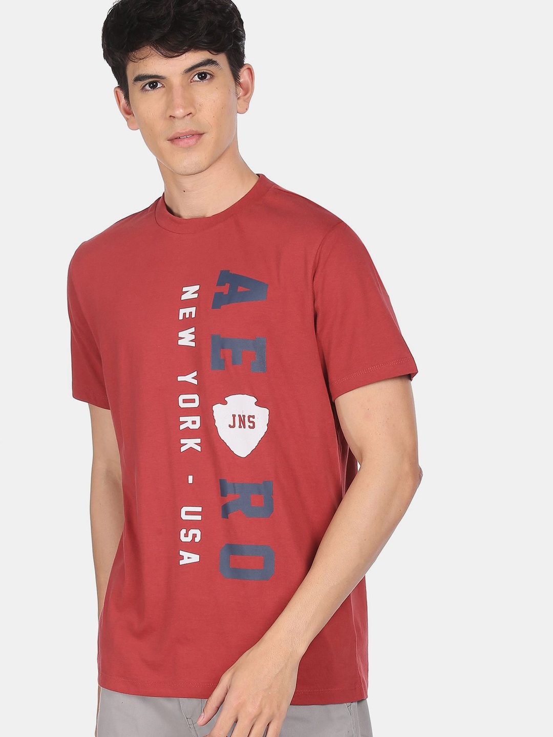 

Aeropostale Men Red & Blue Typography Printed Cotton T-shirt