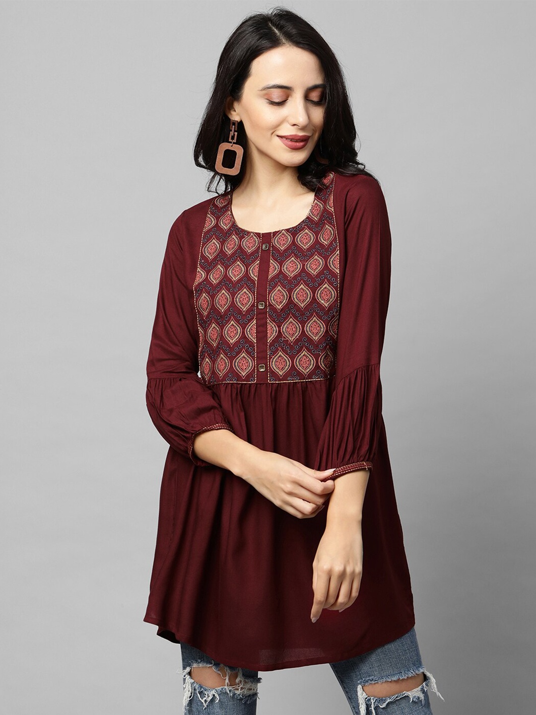 

FASHOR Maroon Printed Kurti