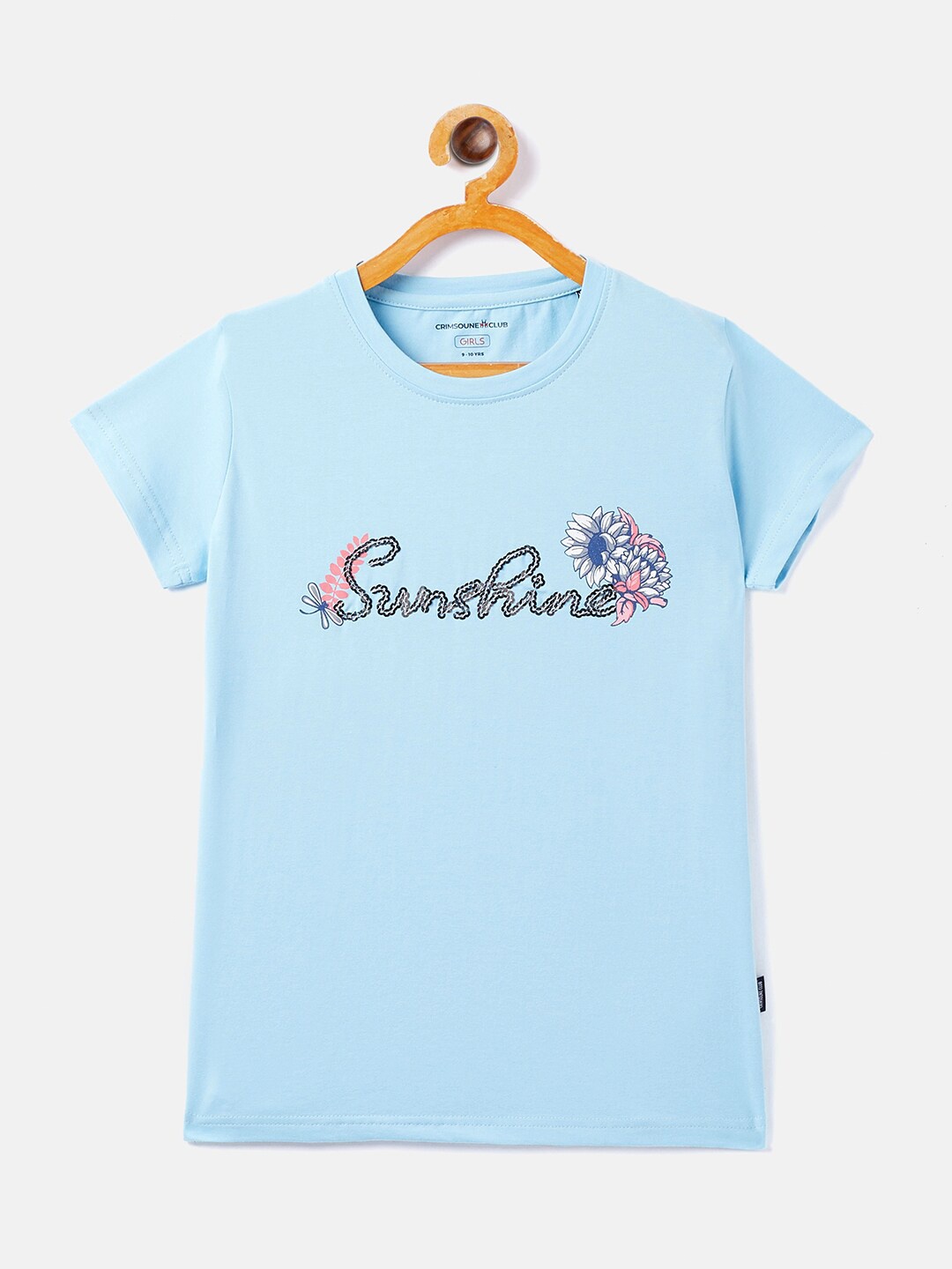 

Crimsoune Club Girls Blue Printed Applique T-shirt