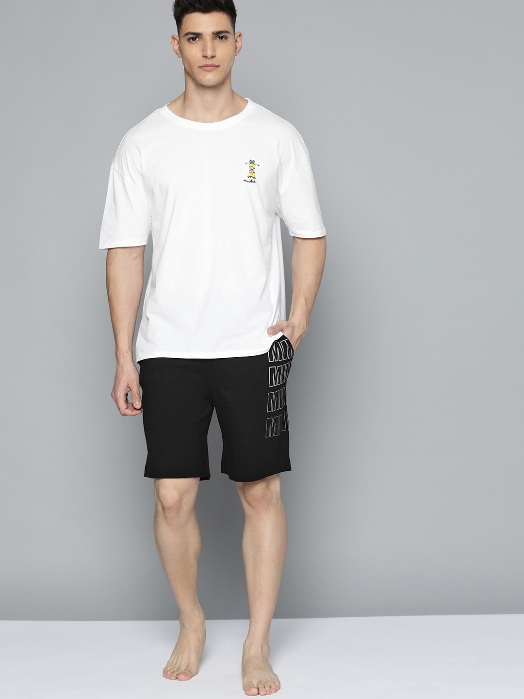 

Minions by Kook N Keech Men White & Black Minion Print Shorts Set