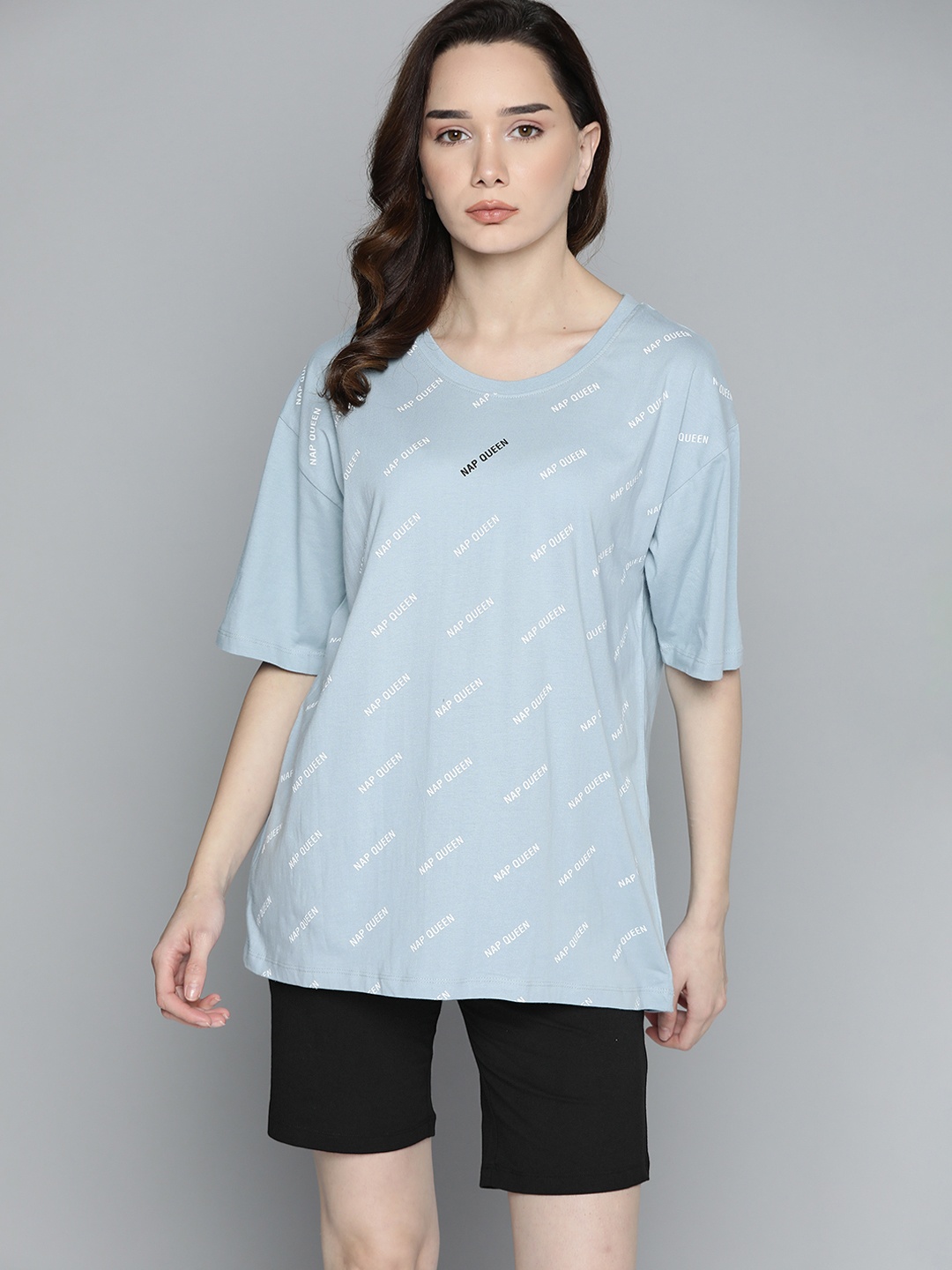 

Kook N Keech Women Blue & Black Pure Cotton Printed Night suit