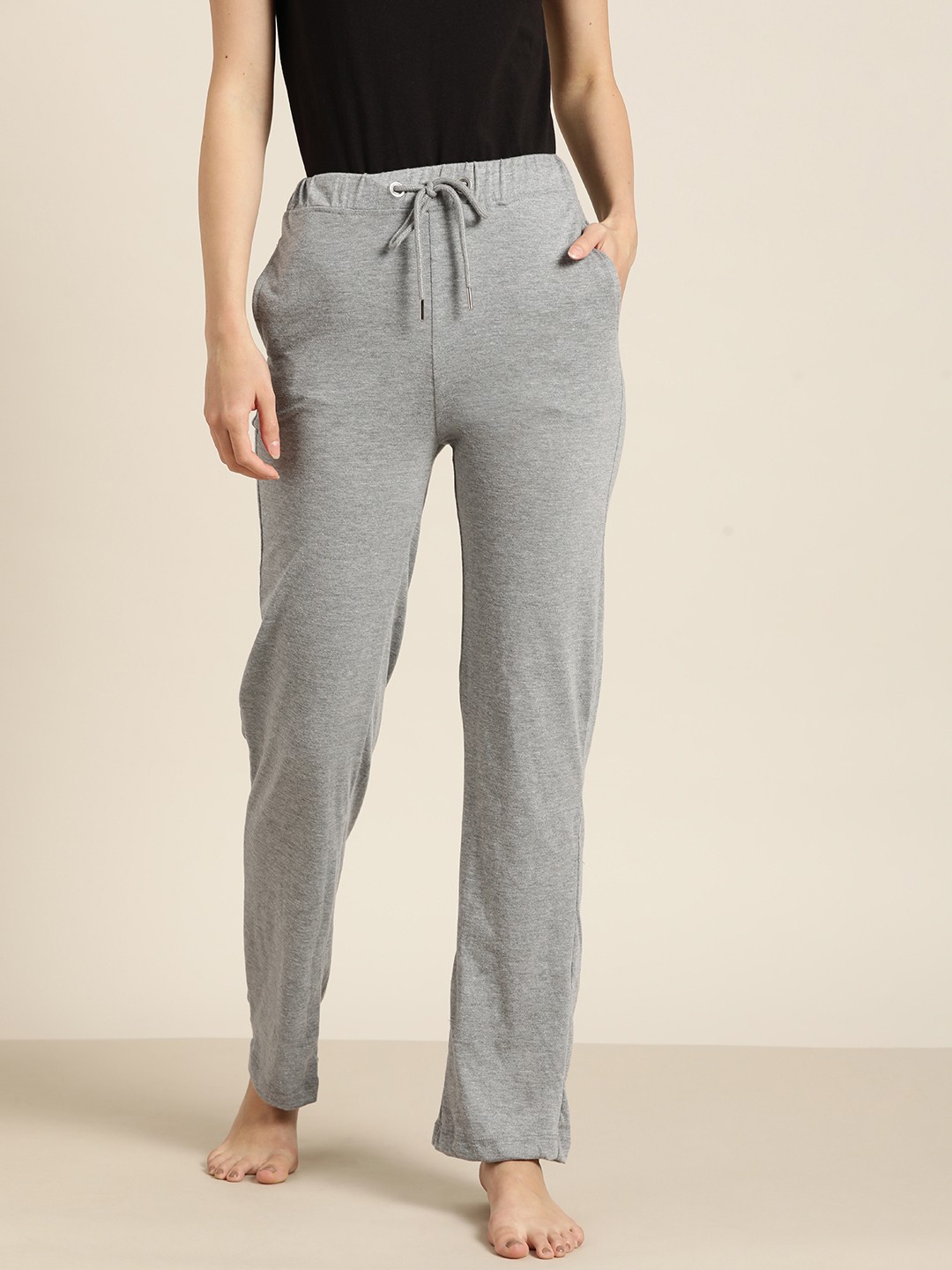 

ether Women Grey Melange Solid Track Pants