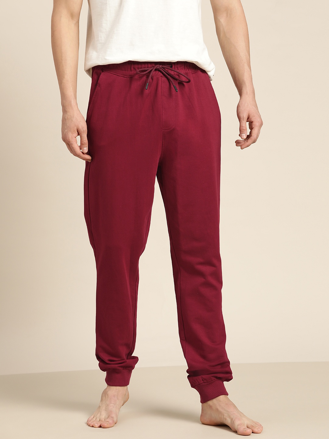 

ether Men Maroon Pure Cotton Solid Slim Lounge Joggers