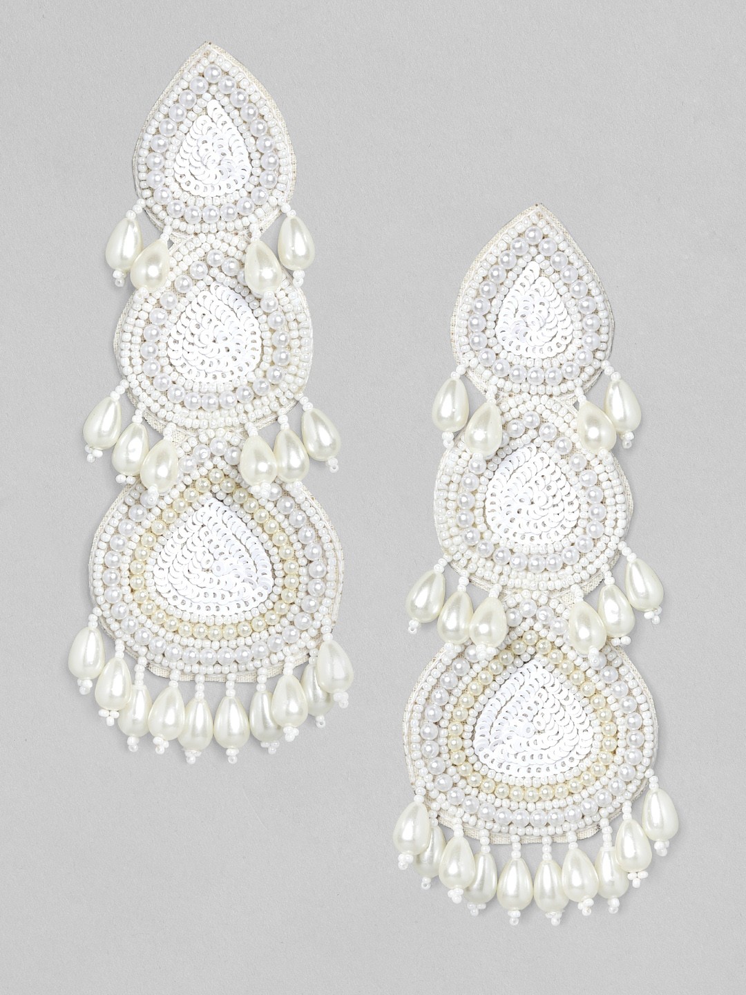 

Rubans White Classic Fabric White Beads Handmade Chandelier Drop Earrings