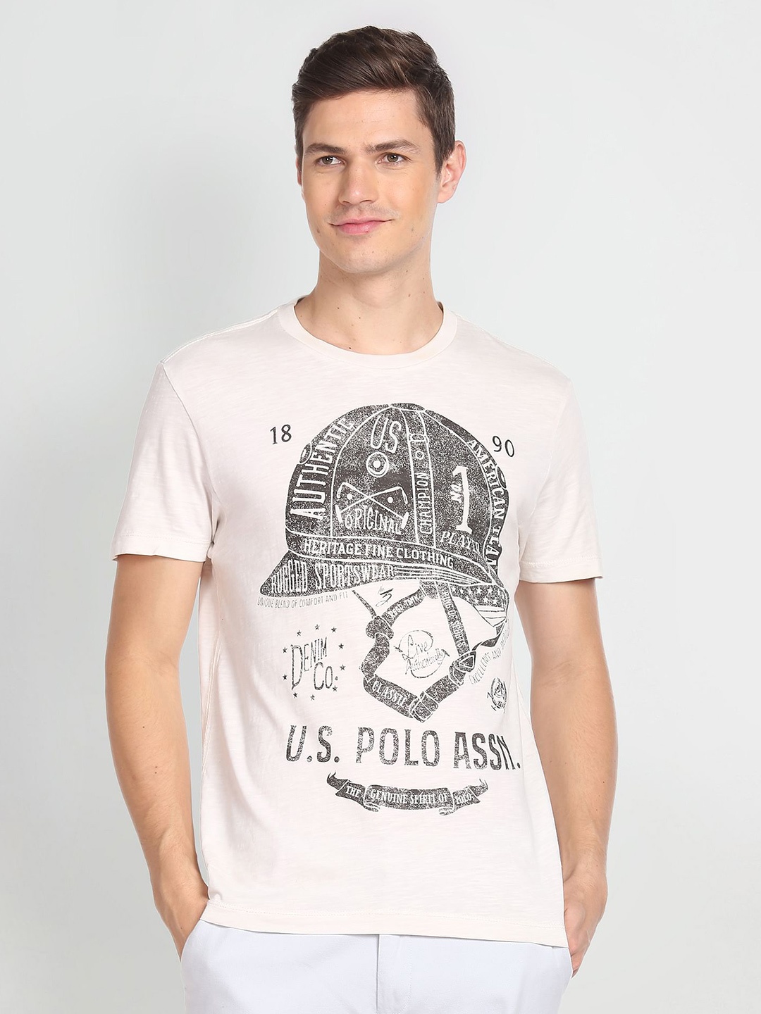 

U.S. Polo Assn. Denim Co. Men White Typography Printed Pure Cotton T-shirt