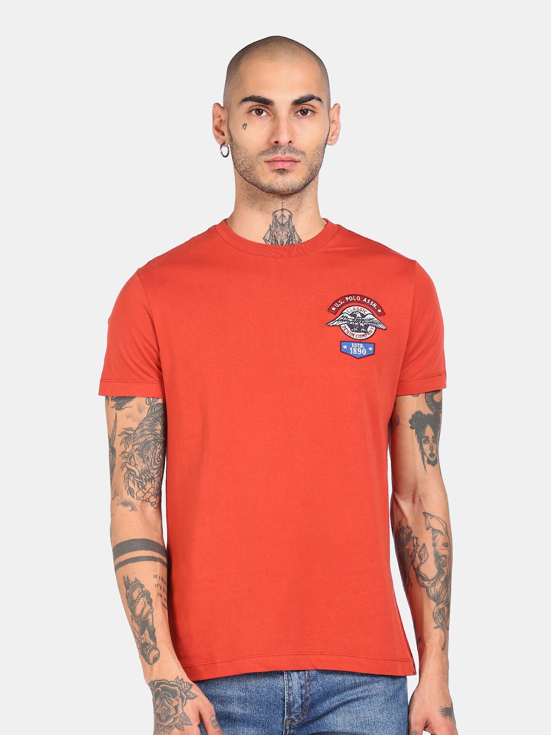 

U.S. Polo Assn. Denim Co. Men Red Applique Pure Cotton T-shirt